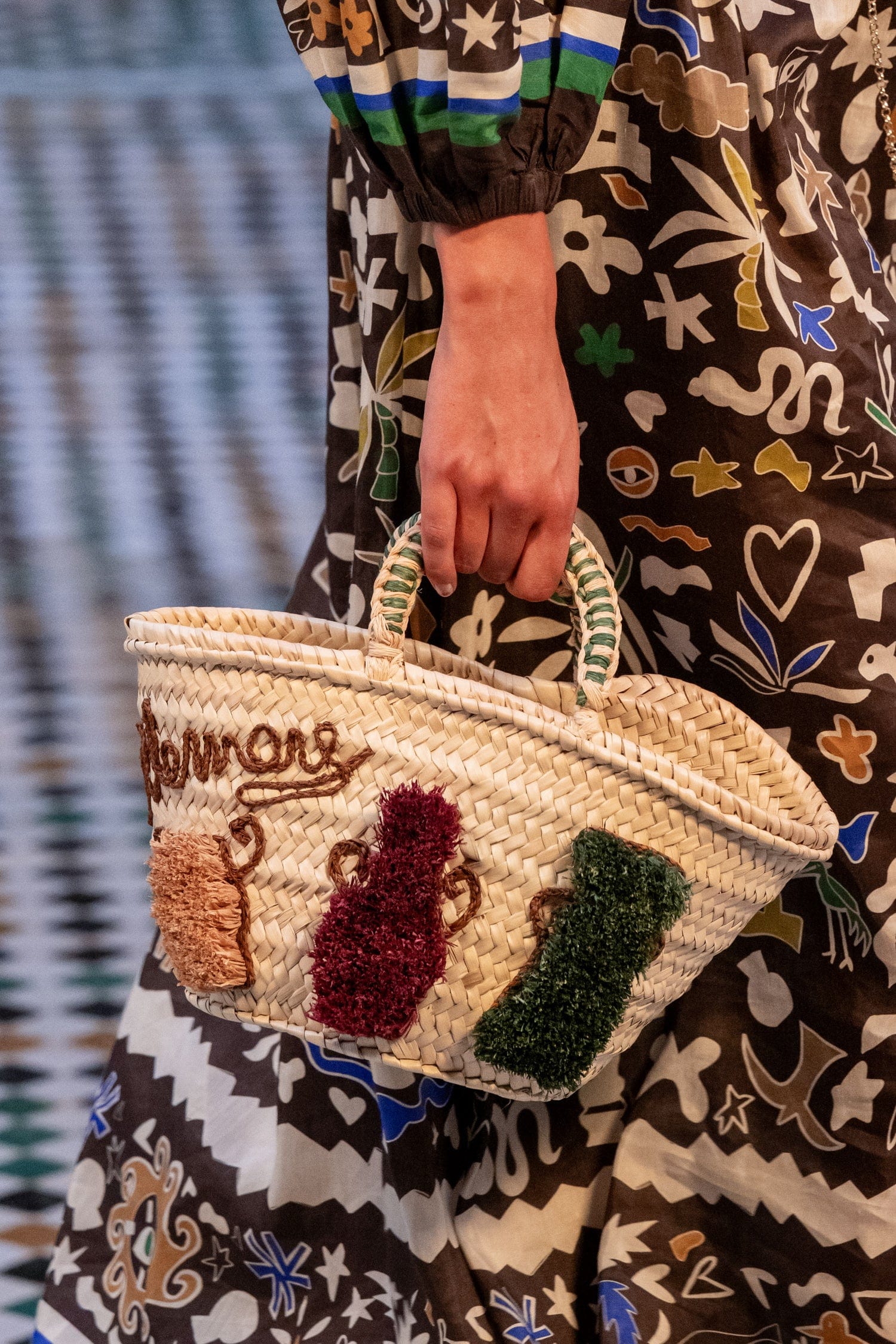 Alemais Michelle Tufted Mini panier raffia cuir