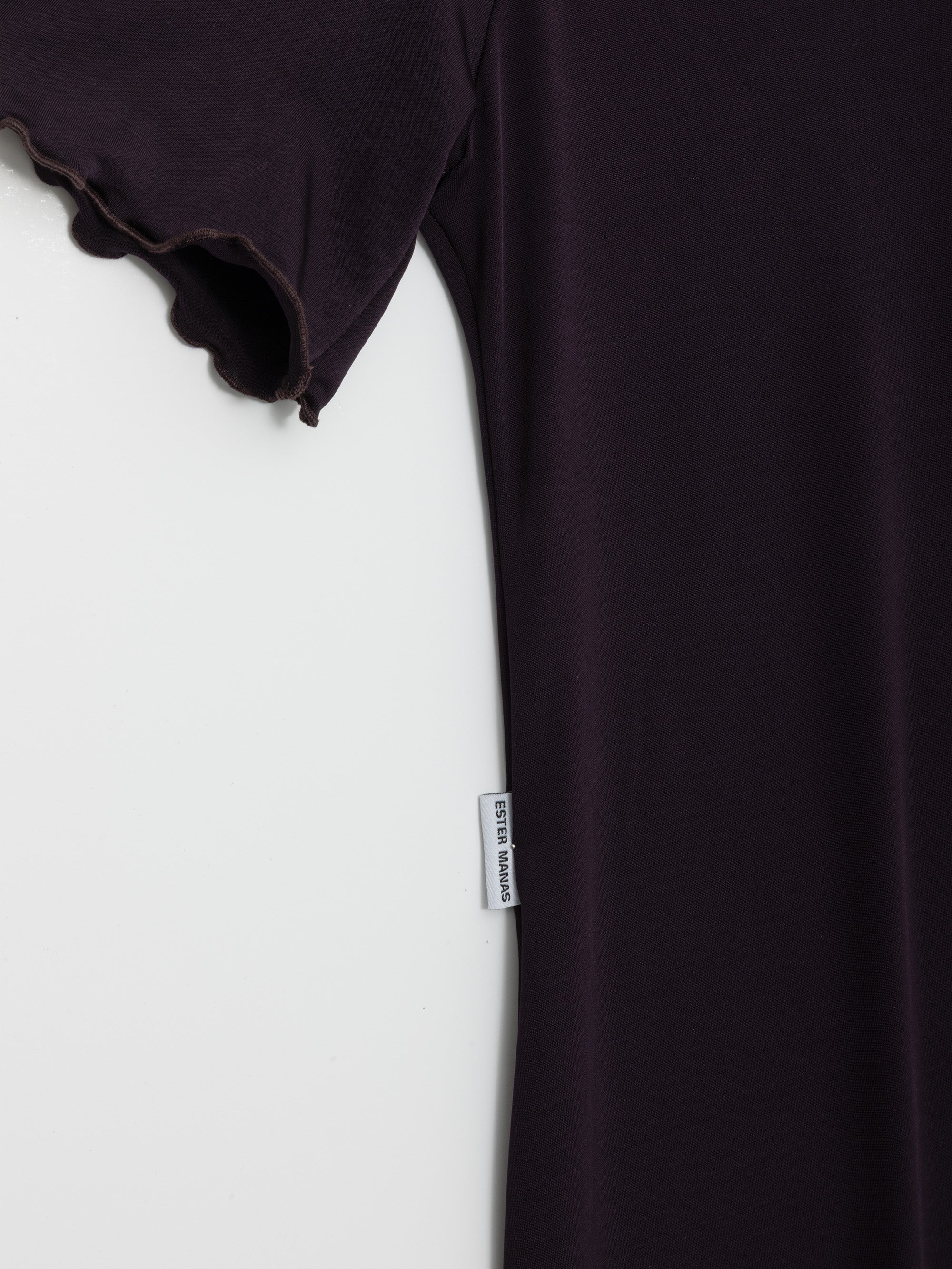 Ester Manas Easy Dress robe prune satin stretch col montant