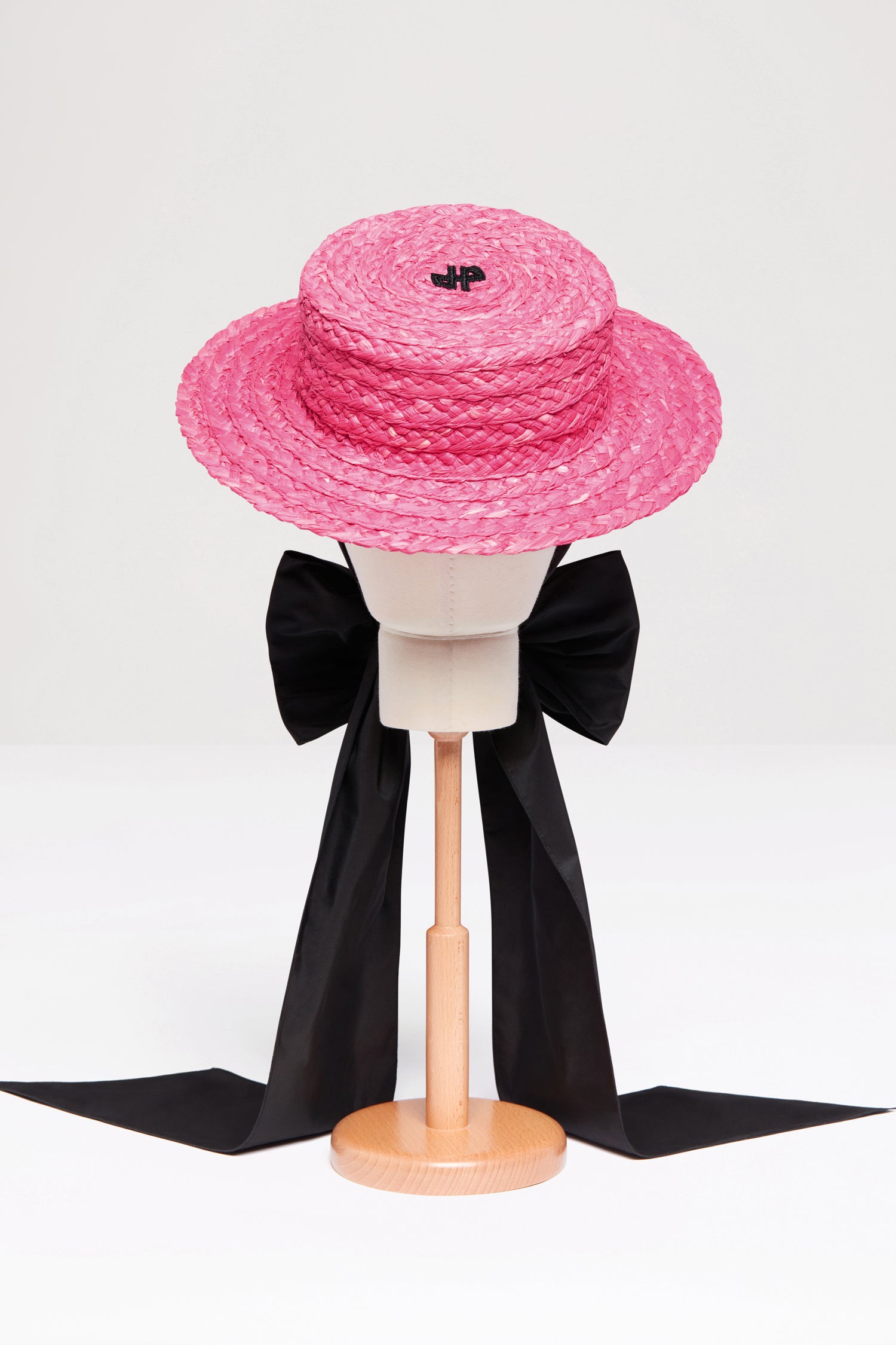Patou canotier raphia nœud faille rose Bégonia TU