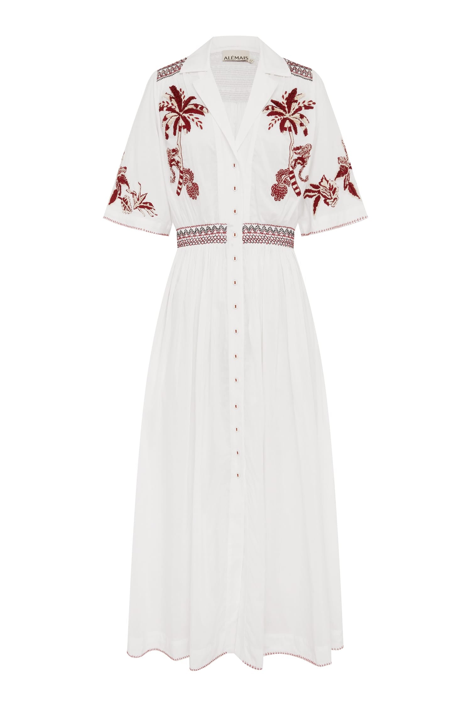 Alemäis Odie robe chemise midi brodée coton soie