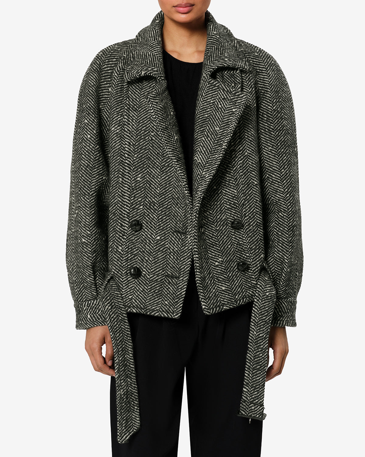 Isabel Marant Elvane manteau laine écru et noir chevrons