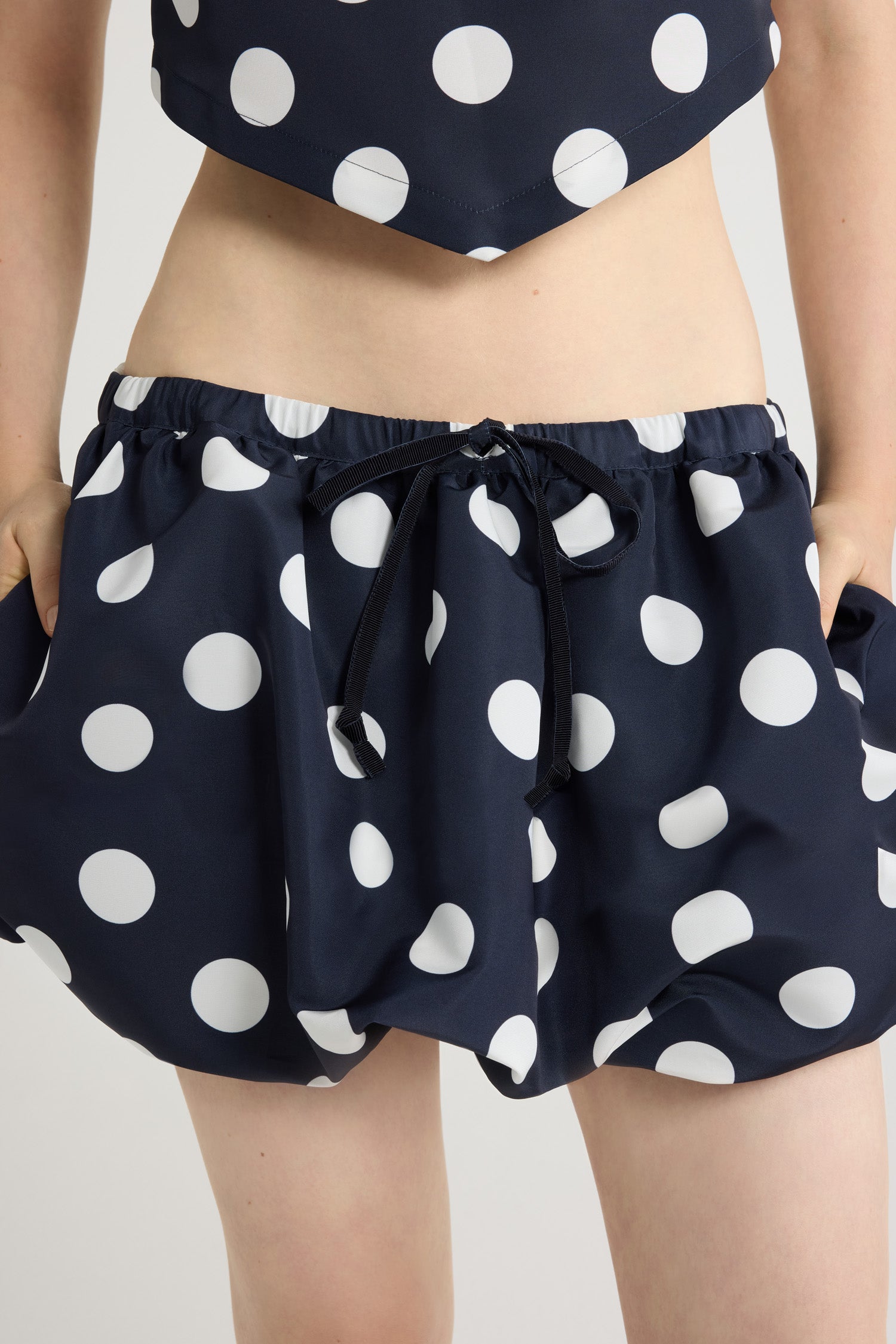 Patou SK081 mini jupe ottoman marine pois recyclé