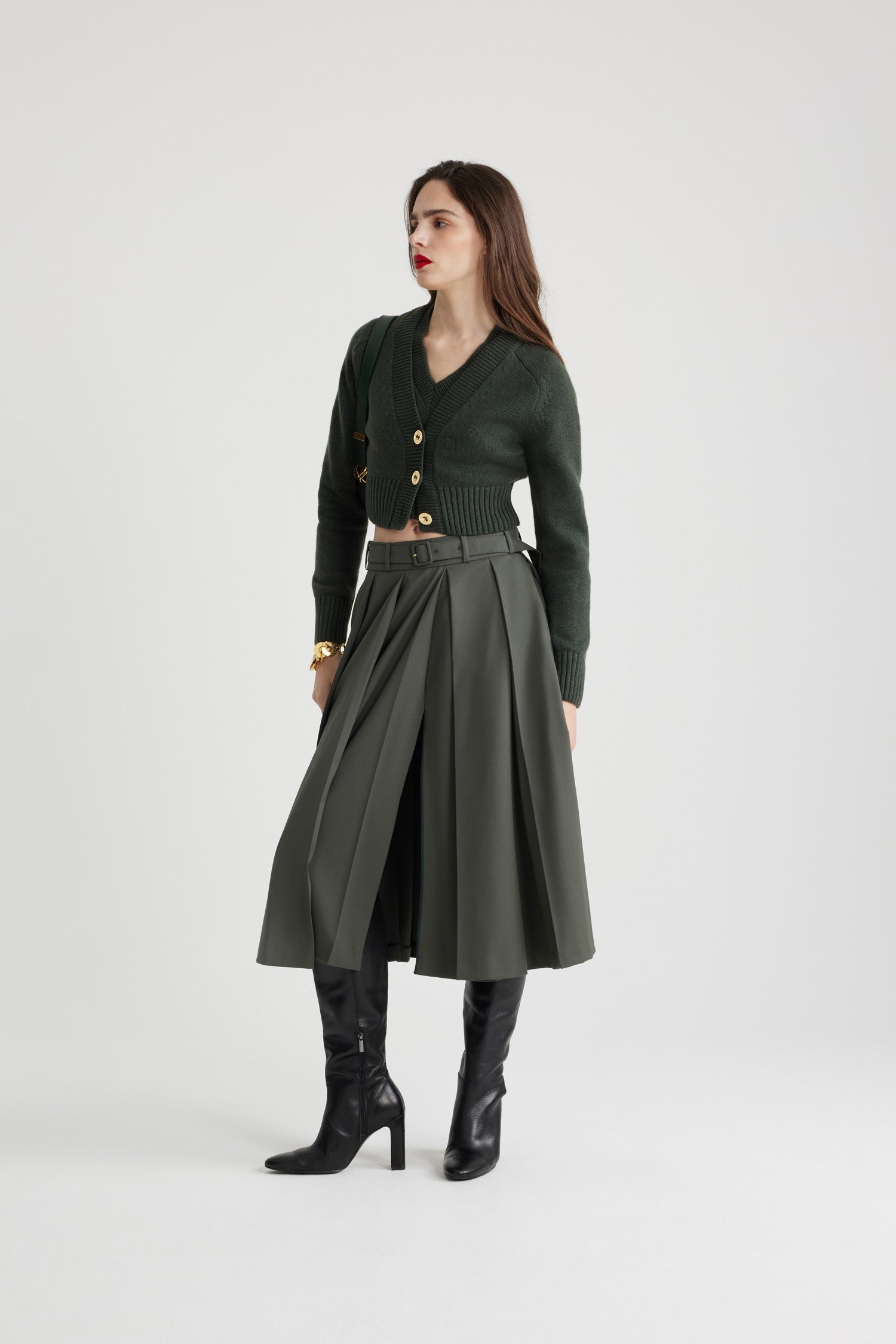 Patou H24KN2038064754B gilet cropped laine cachemire vert