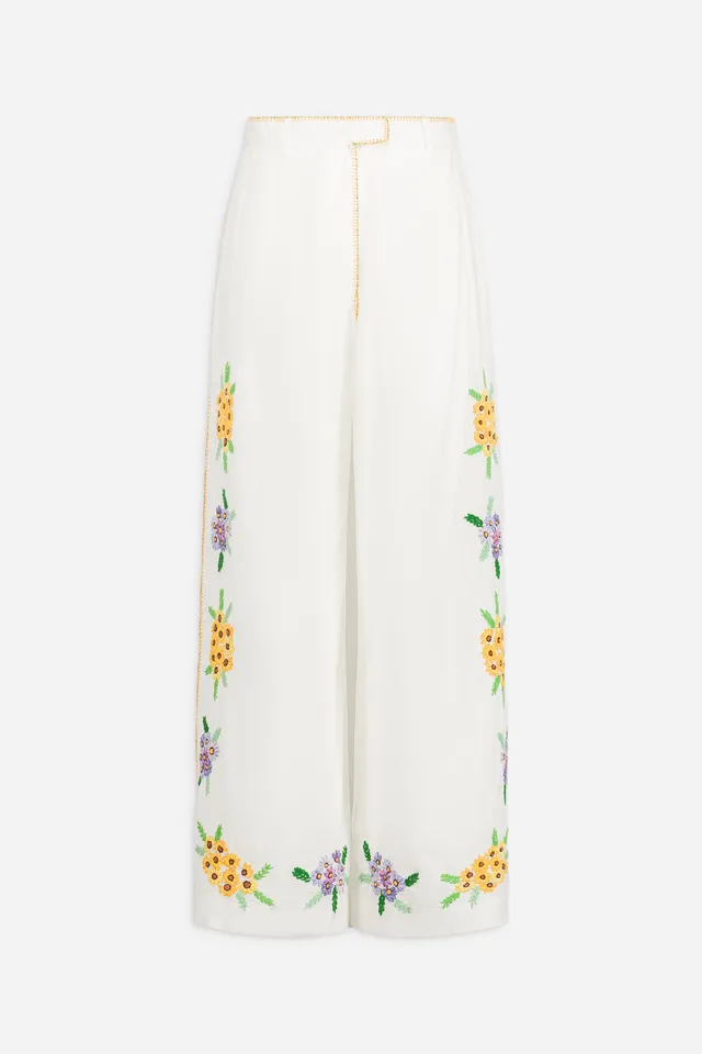 Paul & Joe Boutondor Pantalon popeline coton blanc brodé