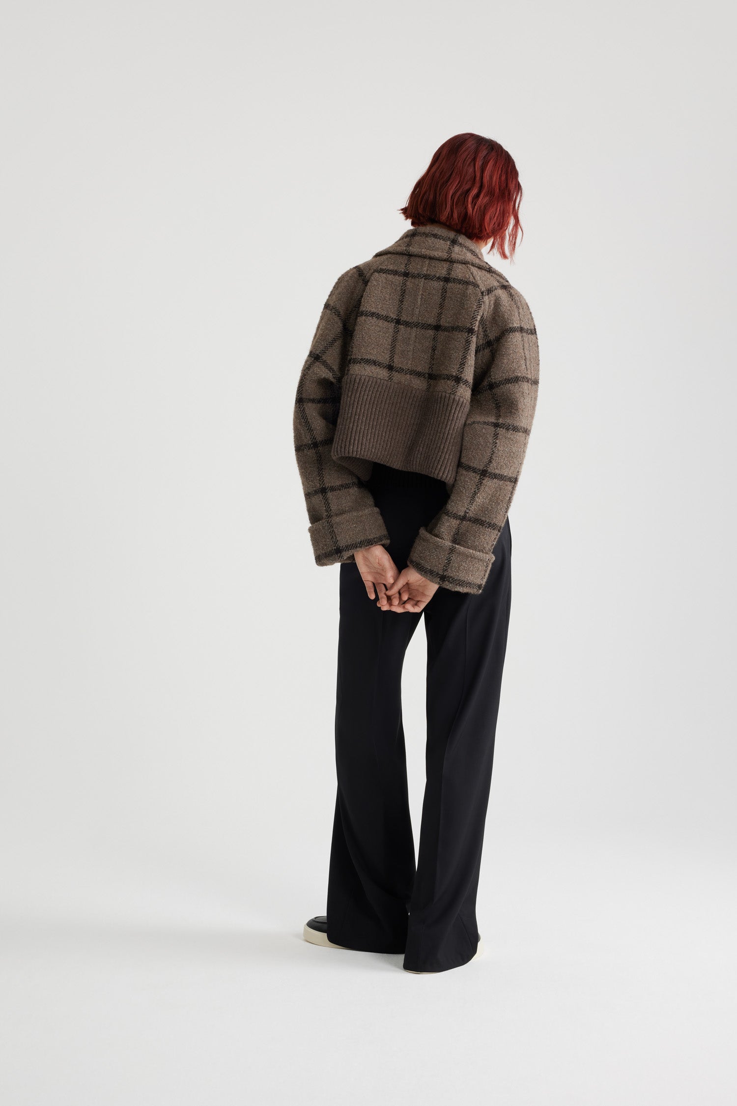 Patou Coats H24CO023 manteau gris à carreaux laine recyclée