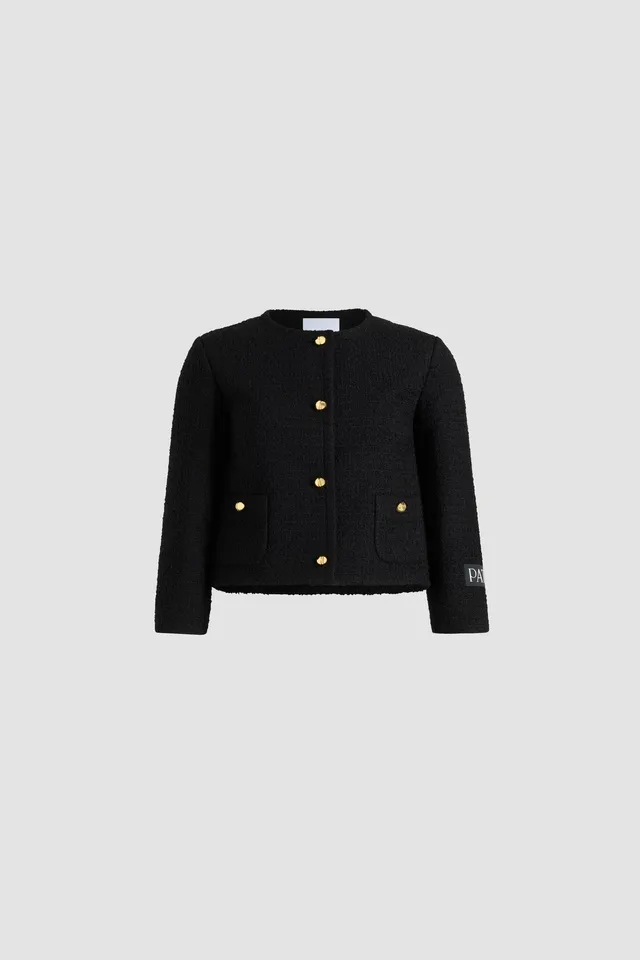 Patou JA062 veste tweed noir courte sans col laine