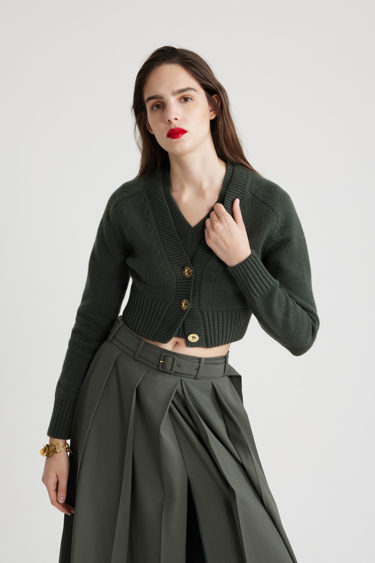 Patou H24KN2038064754B gilet cropped laine cachemire vert