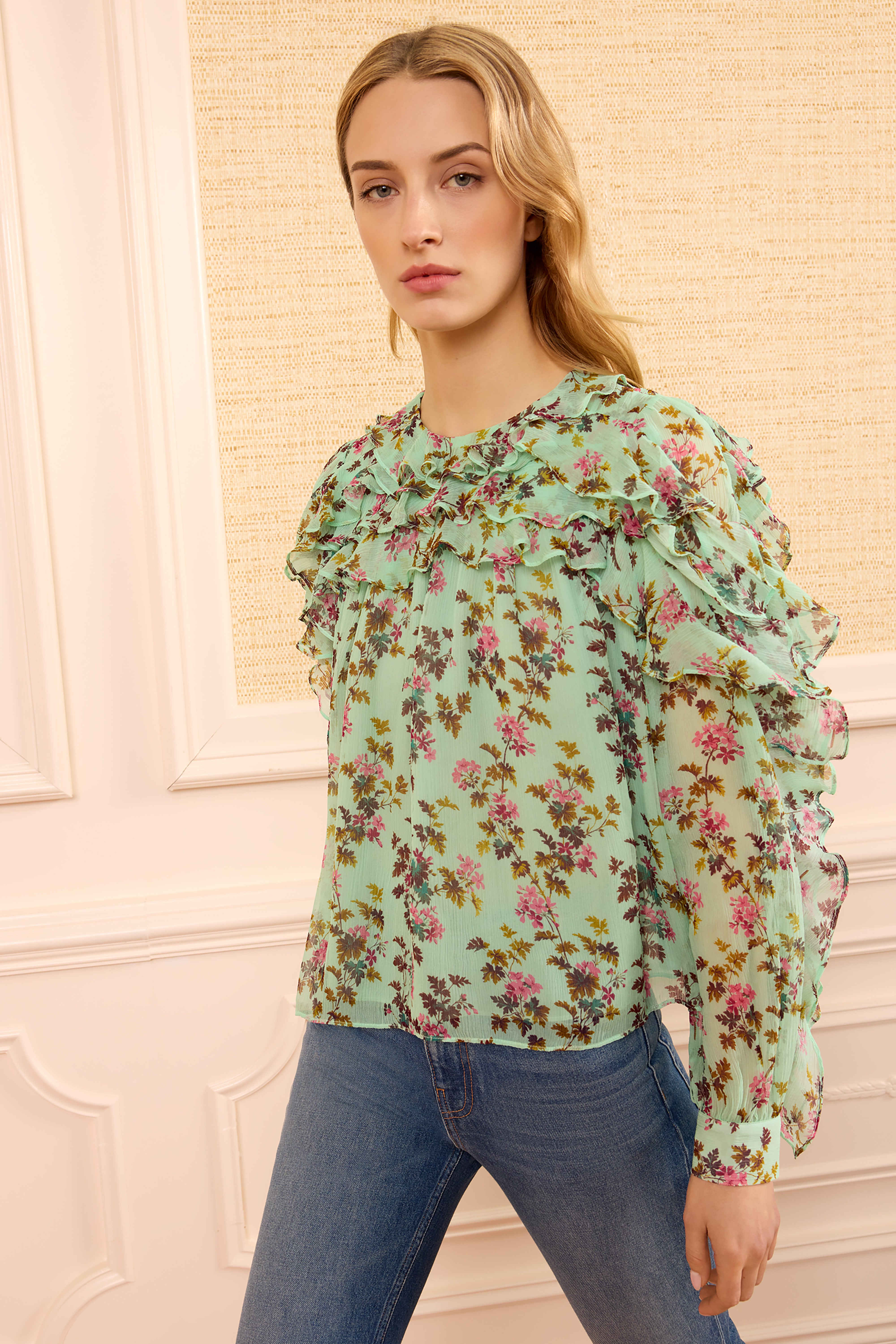 Ulla Johnson Willow PF260215 blouse soie opaline volants