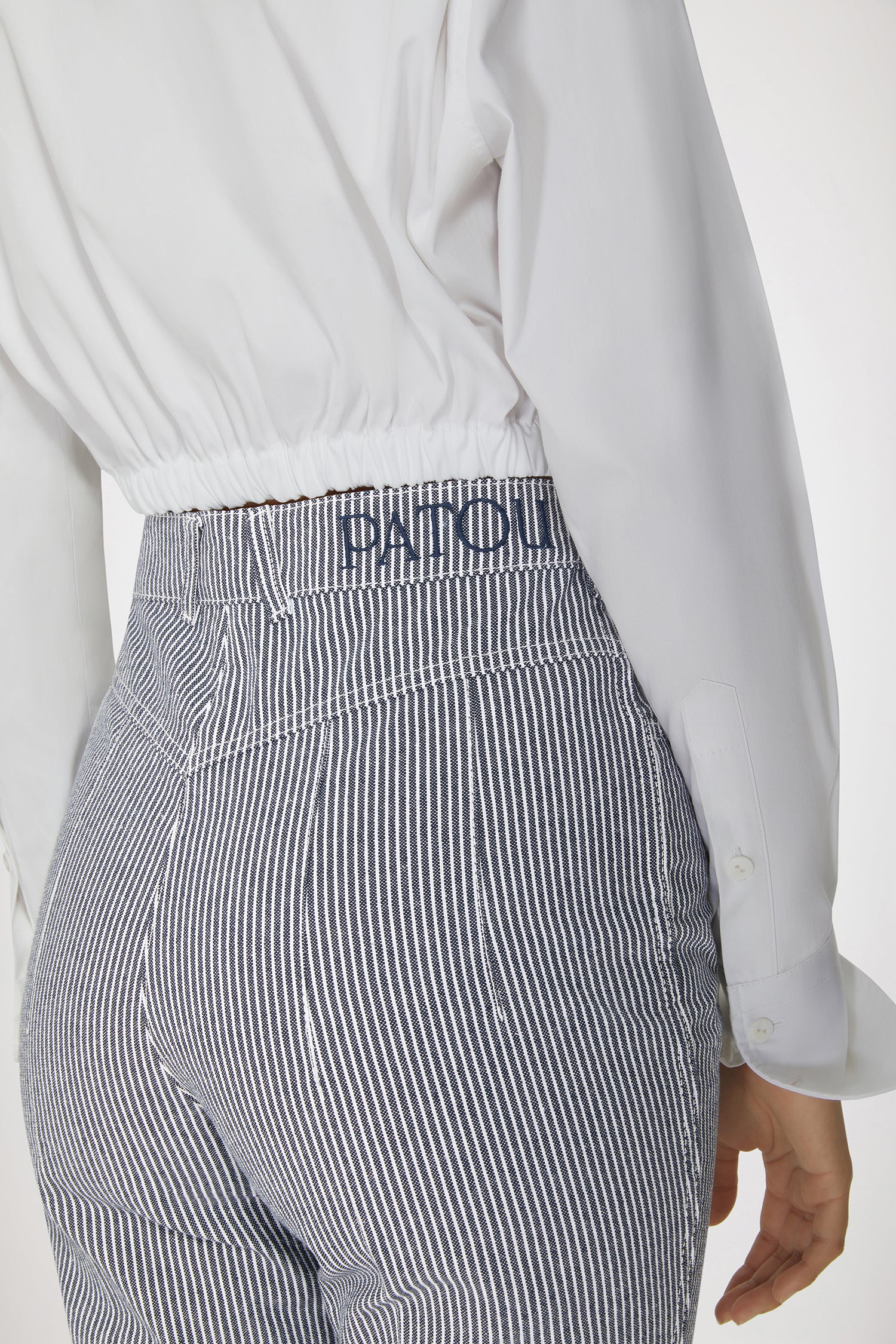 Patou TR030 Pantalon Denim Rayé Marine Évasé
