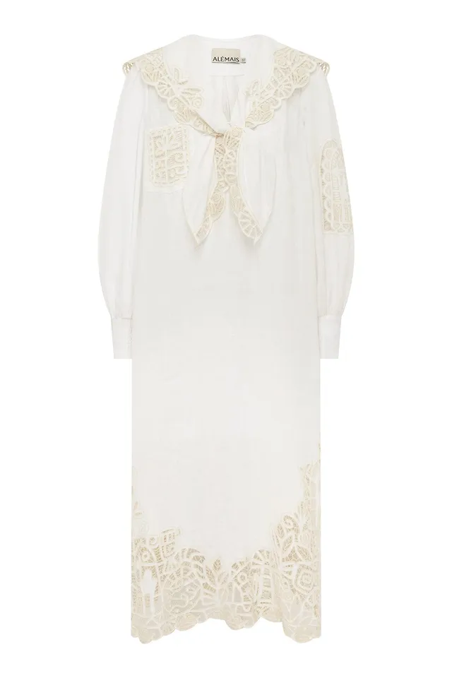 Alemaïs Rosemary robe midi lin brodée col foulard
