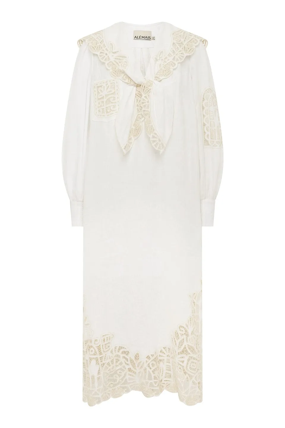 Alemaïs Rosemary robe midi lin brodée col foulard