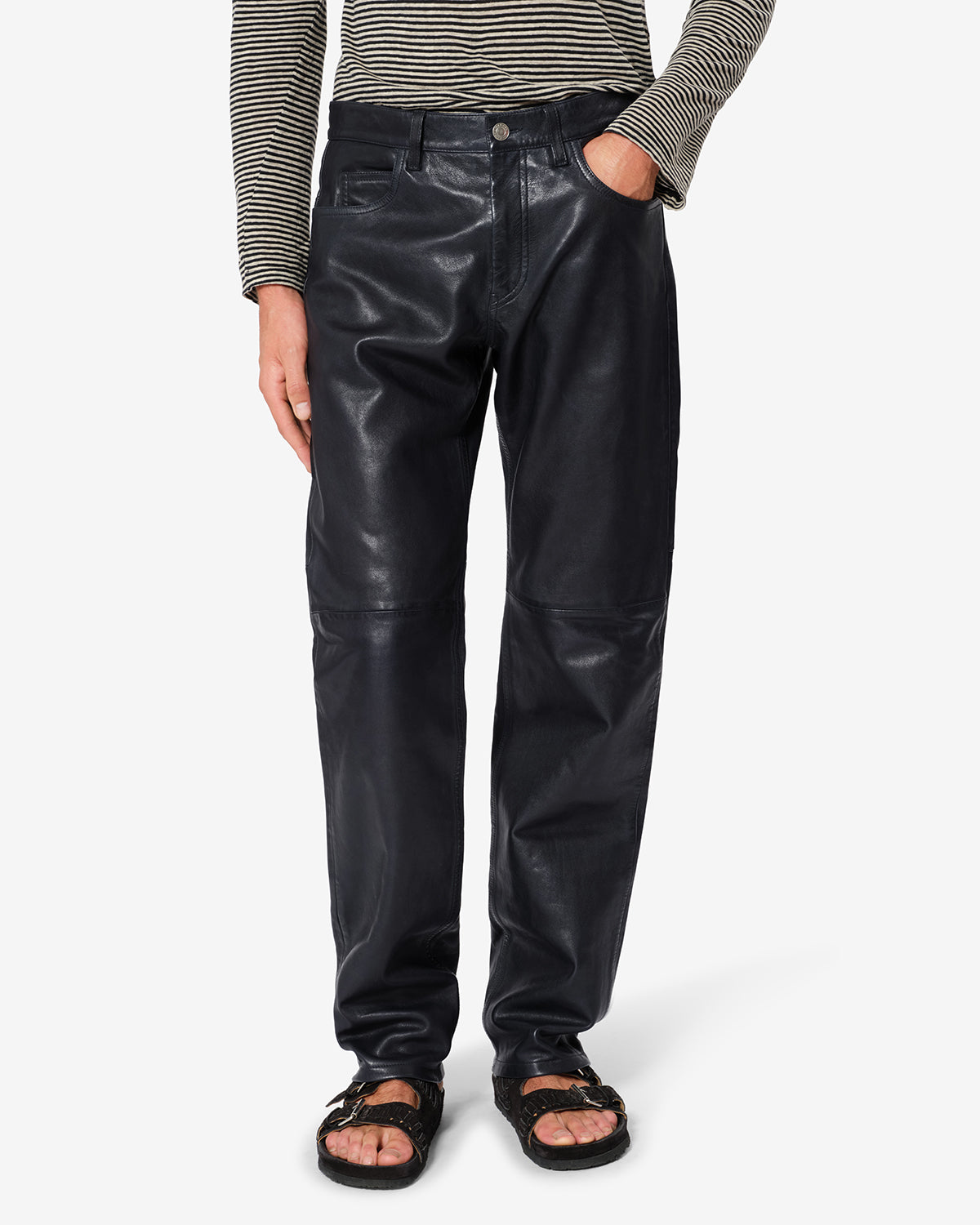 Isabel Marant Jude pantalon cuir agneau bleu marine