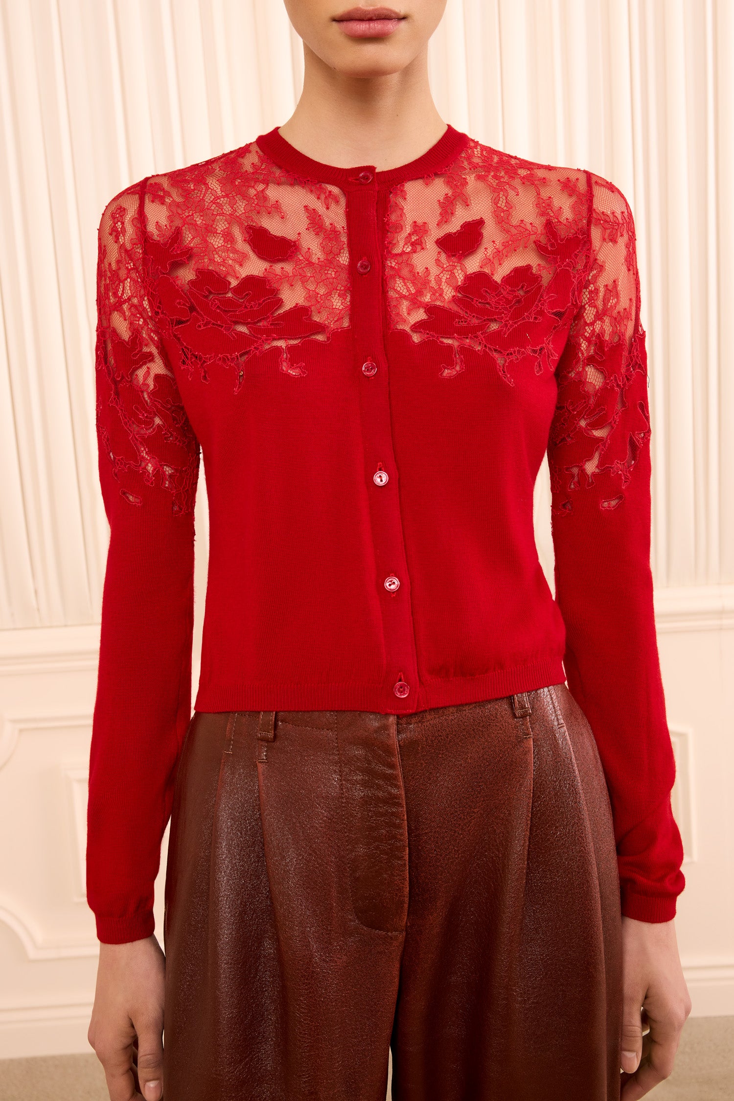 Ulla Johnson Talia gilet dentelle Cerise 100% merinos