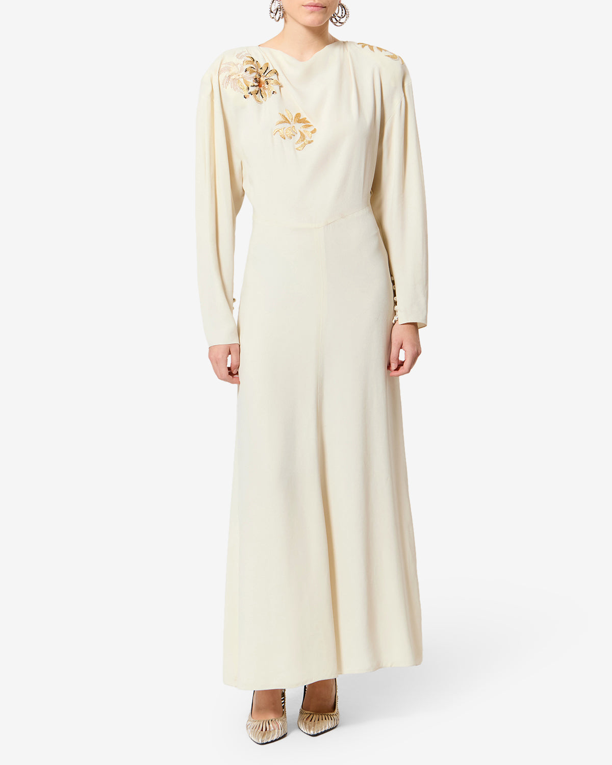 Isabel Marant Samsha robe longue écru brodée sequins