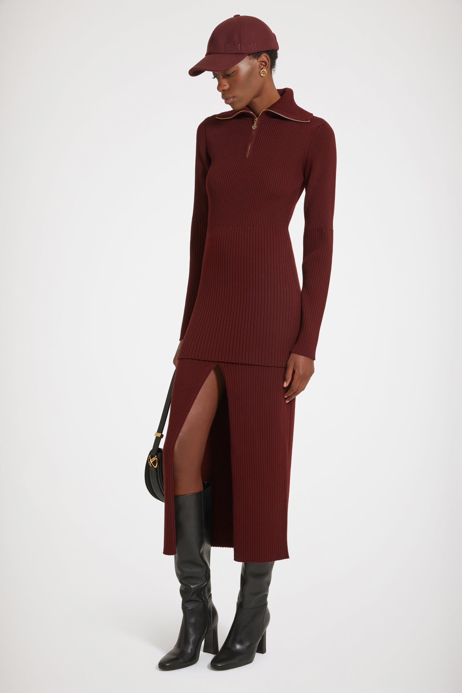 Patou KN135 robe mini laine bordeaux Ruby Wine