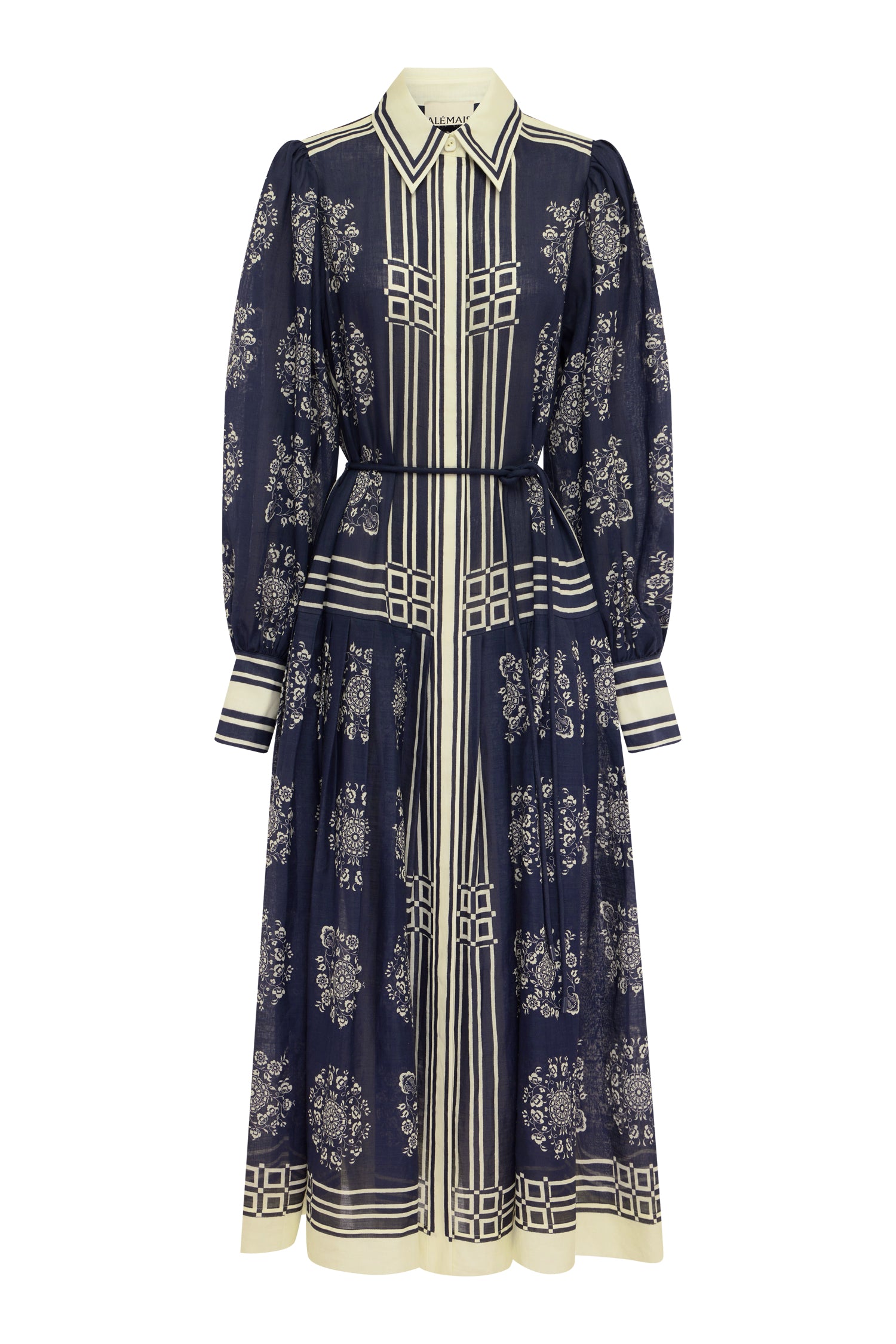 Alemais Banderra robe chemise midi ramie fleurie