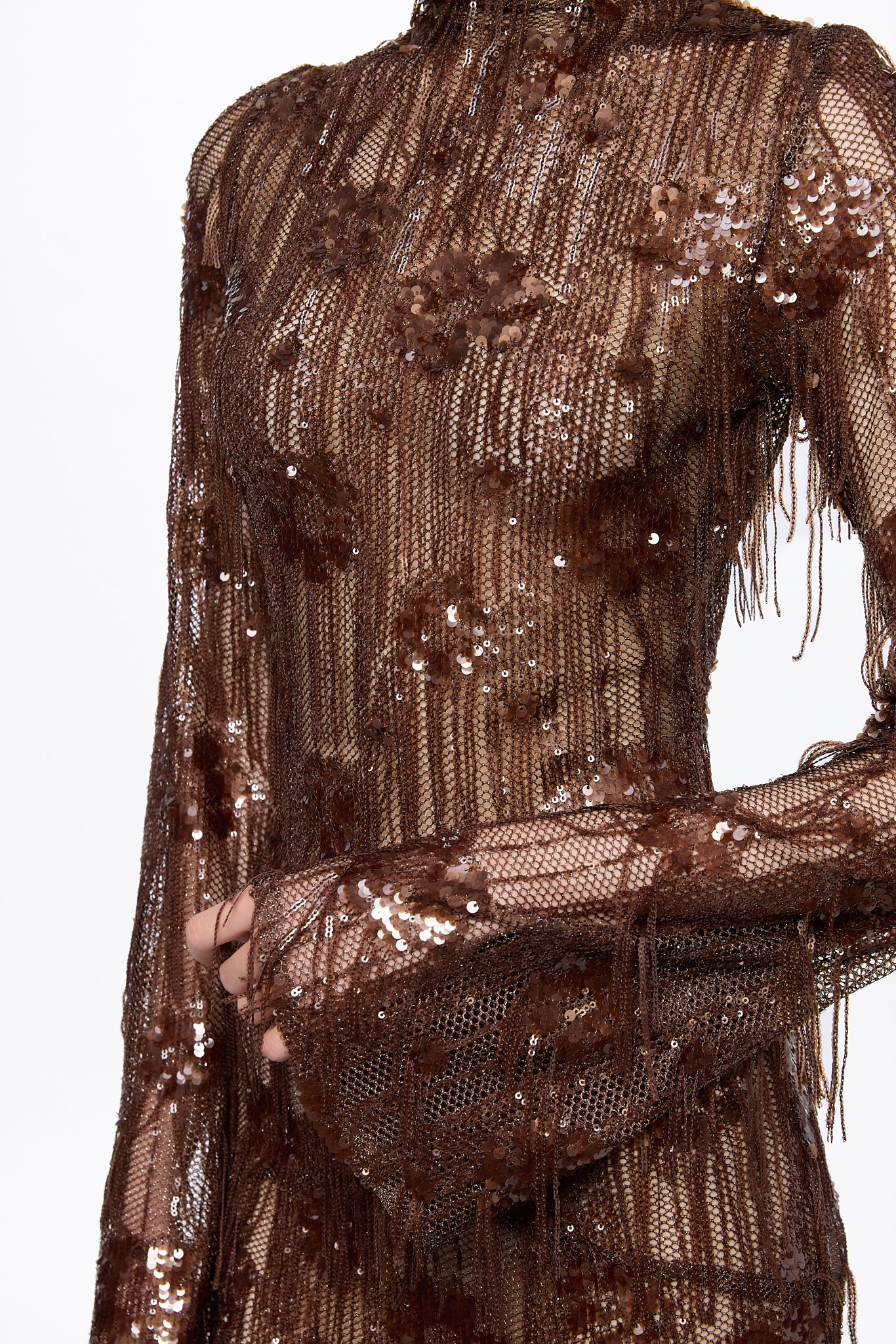 ATU Body Couture Long robe longue sequins marron chocolat S