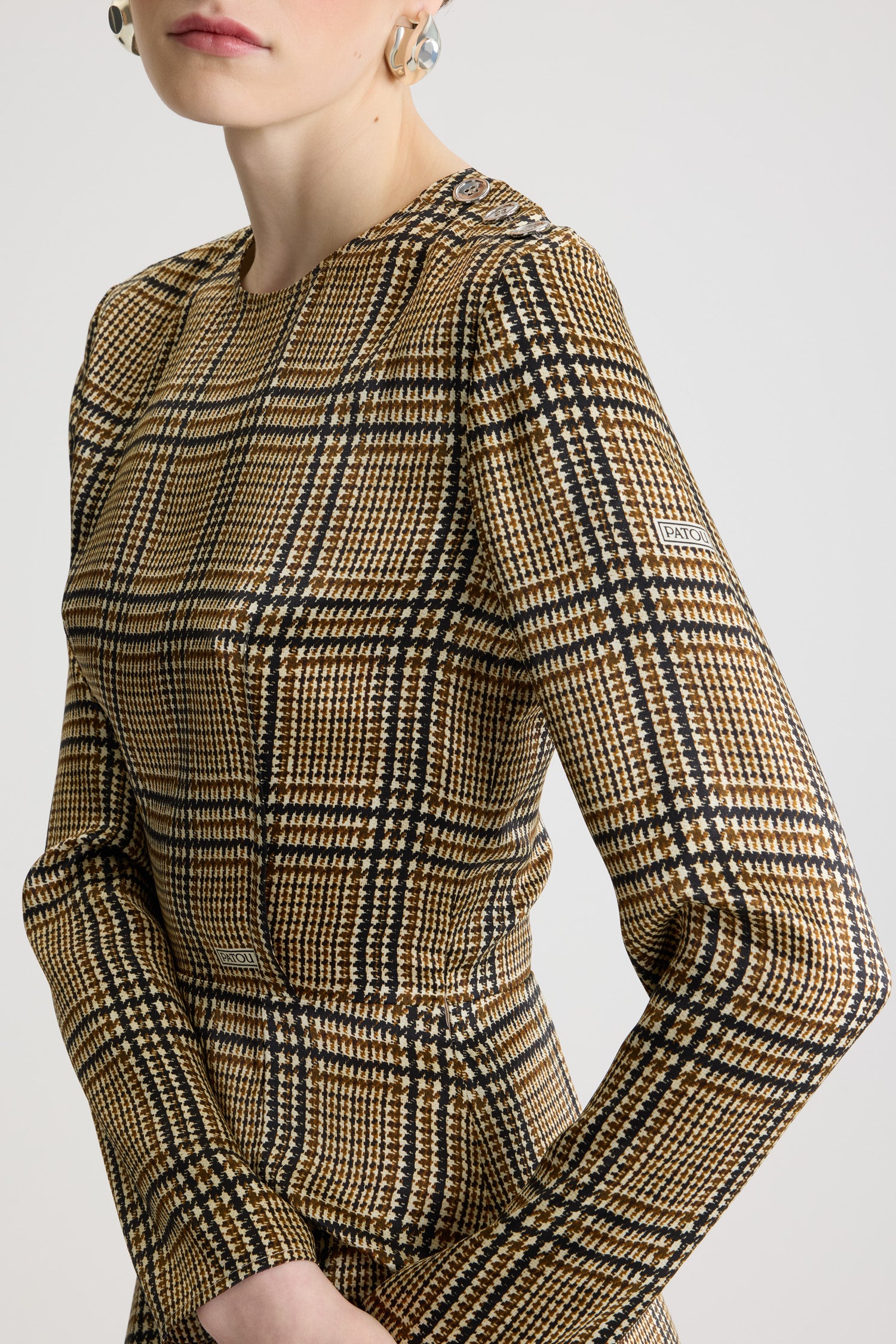 Patou DR208 robe midi soie imprimé prince de galles
