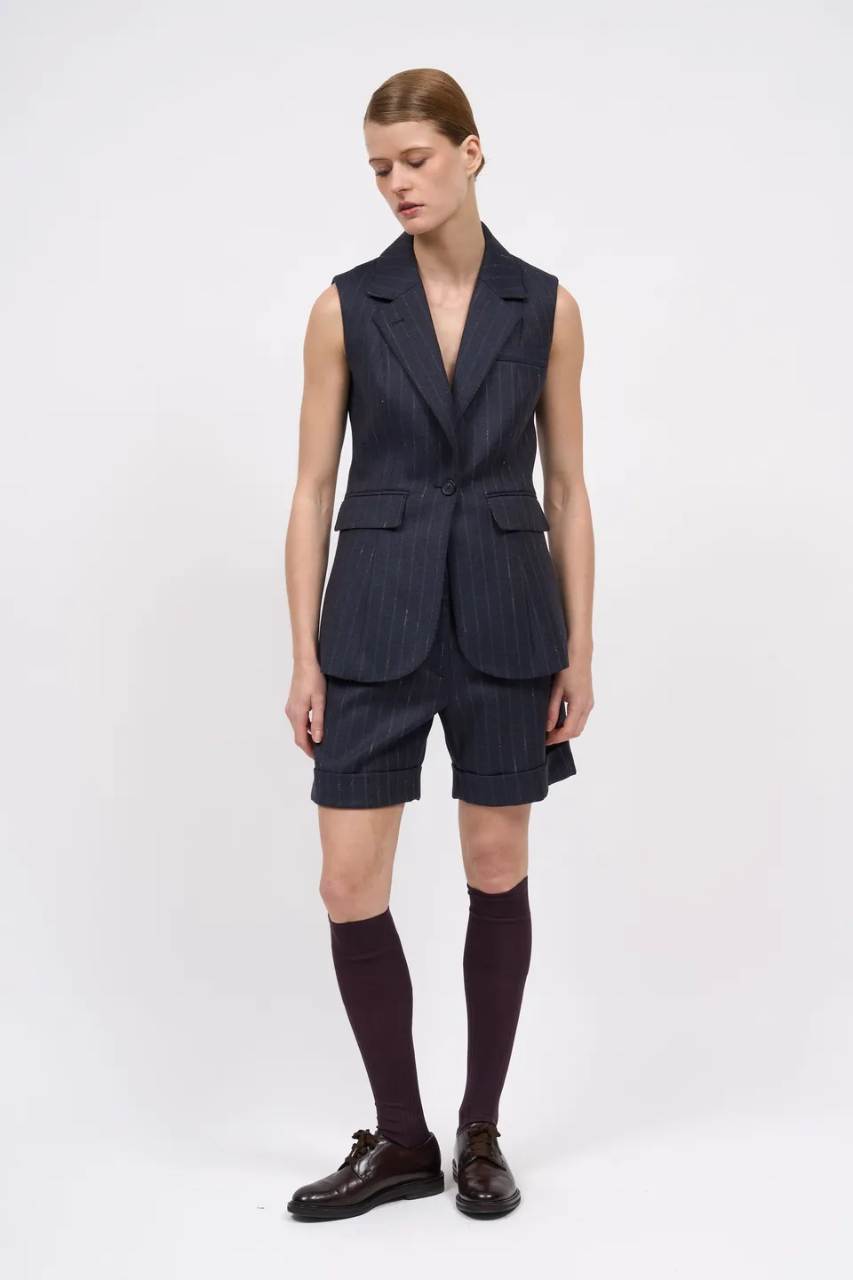 PAUL & JOE Tilda Short twill laine rayé Navy