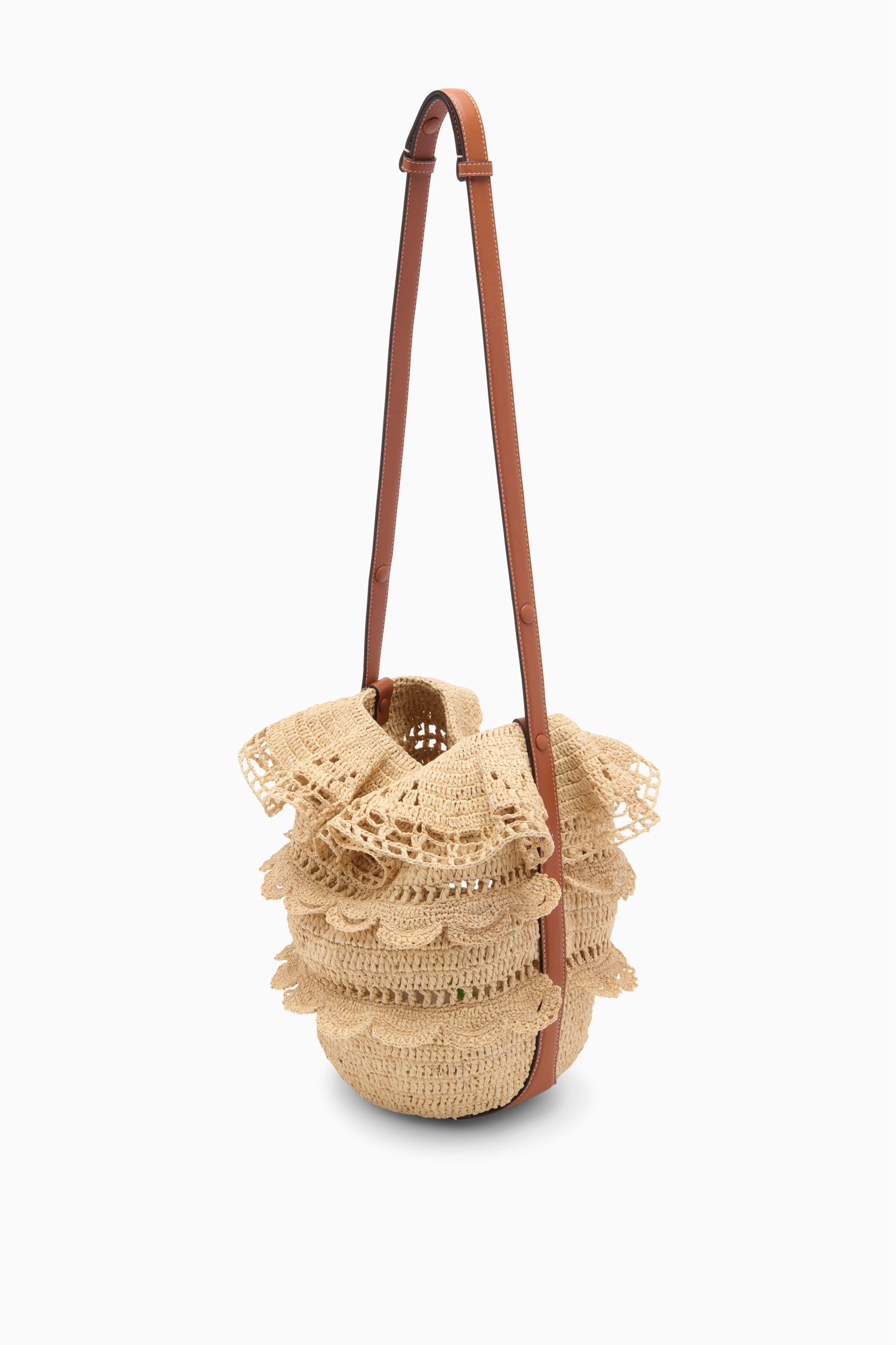 Ulla Johnson Marina PF261196 sac seau raphia Naturel volants