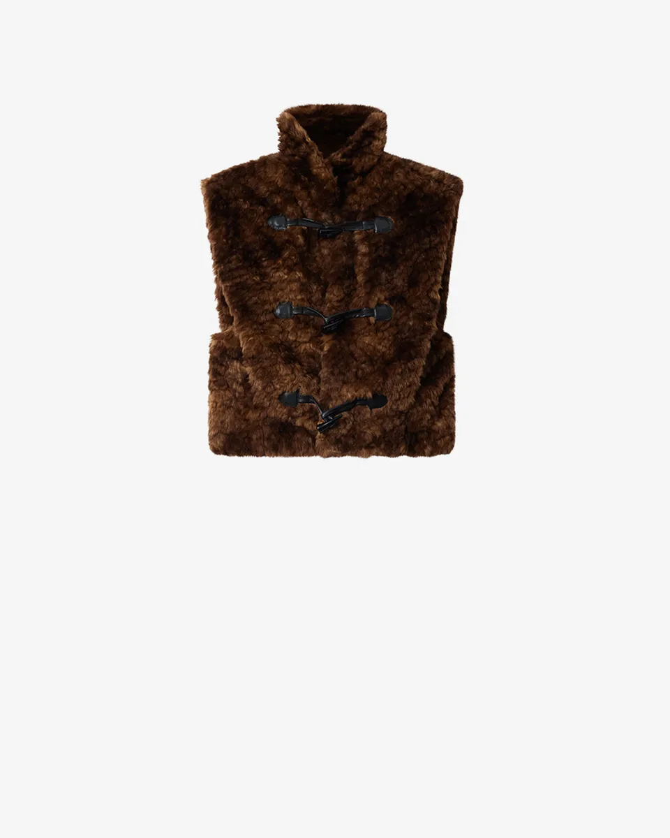 Isabel Marant Jocya gilet fausse fourrure marron T1