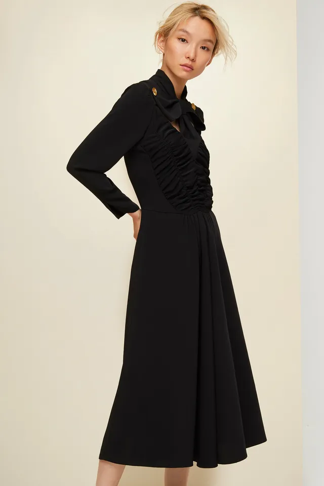 Patou DR020 robe midi noire cady cut-out nœud 34-44