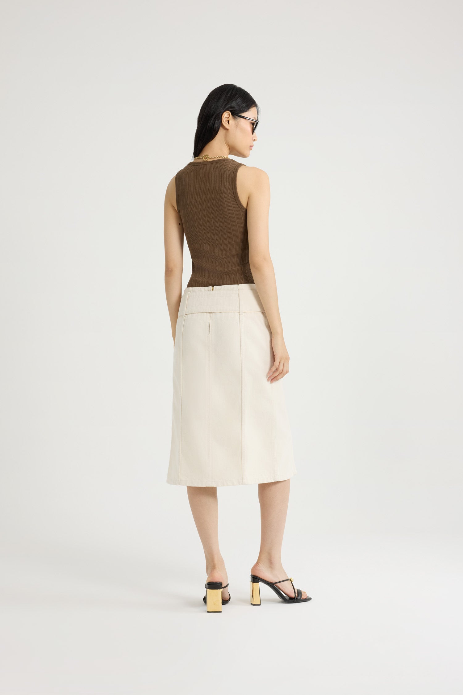 Patou Denim P25SK0770178008N jupe midi écru à ceinture