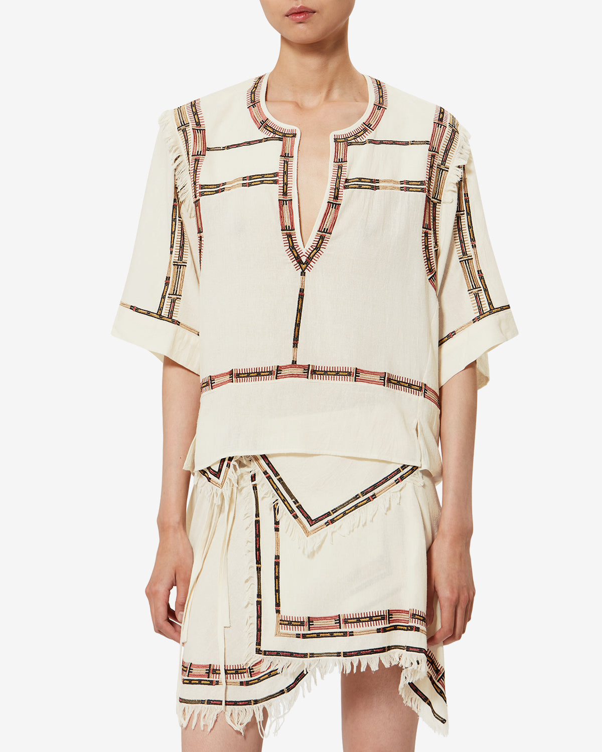 Isabel Marant Fiosa HT0907FA top soie écru brodé