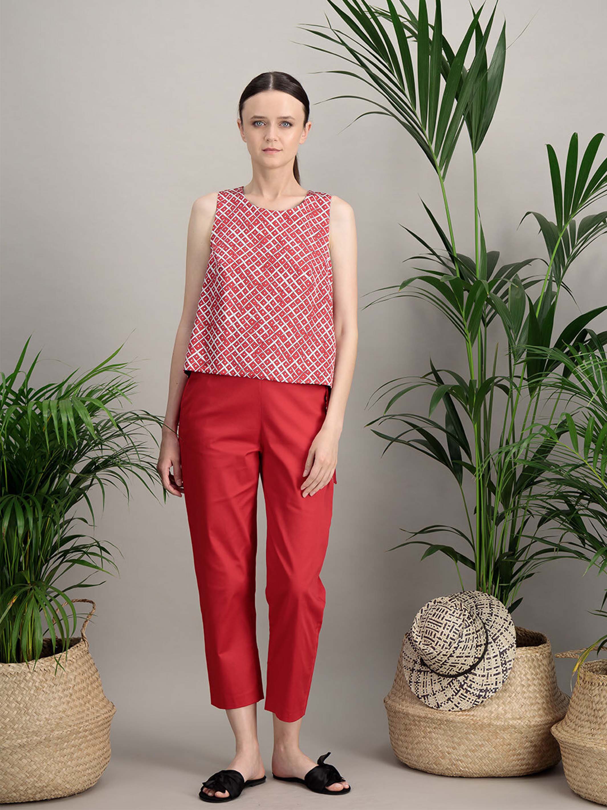 Anahide Saint André Devoile top soie coton rouge