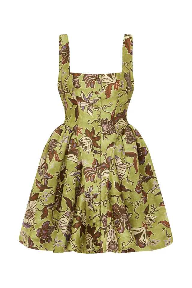 Alemäis Citron Flounce robe mini col carré floral