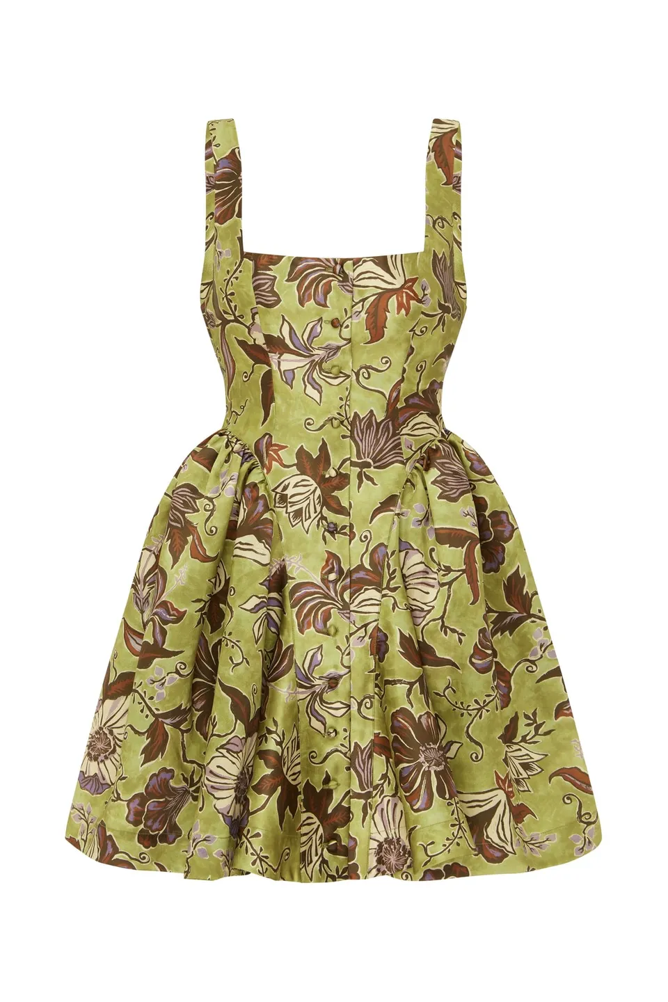 Alemäis Citron Flounce robe mini col carré floral