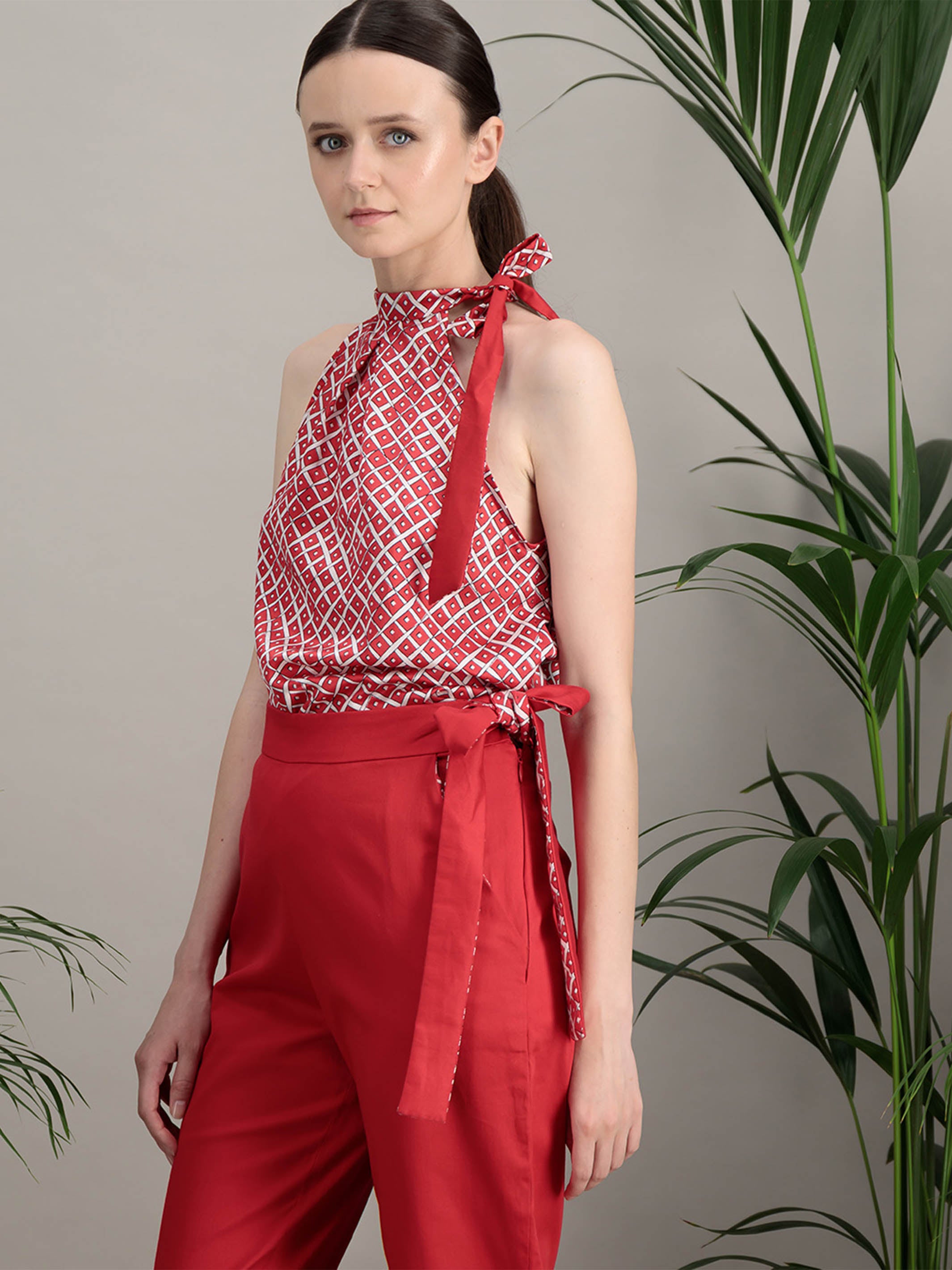 Anahide Saint André Arbor pantalon droit coton rouge carreaux