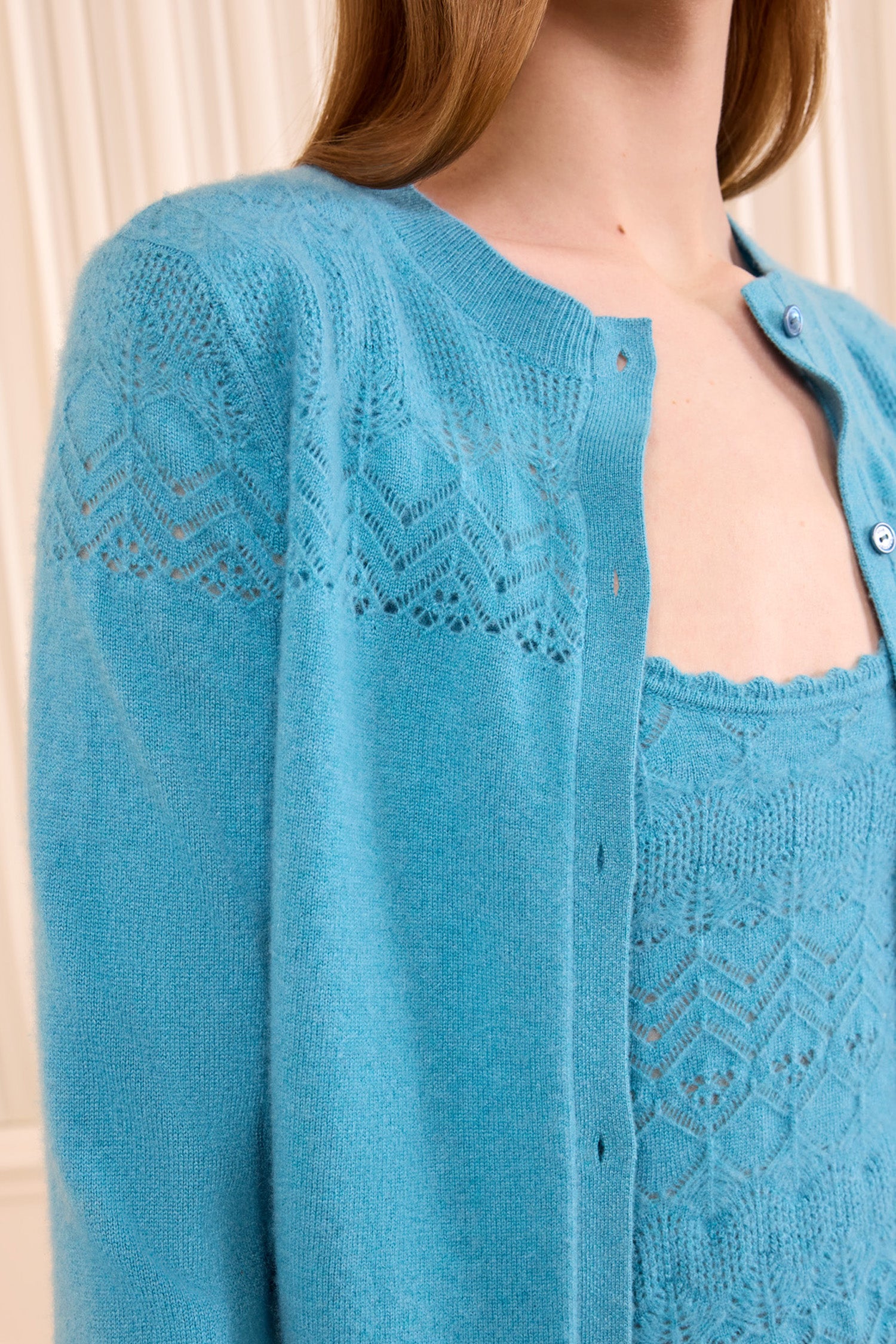 Ulla Johnson Cassia gilet cachemire bleu Cerulean pointelle