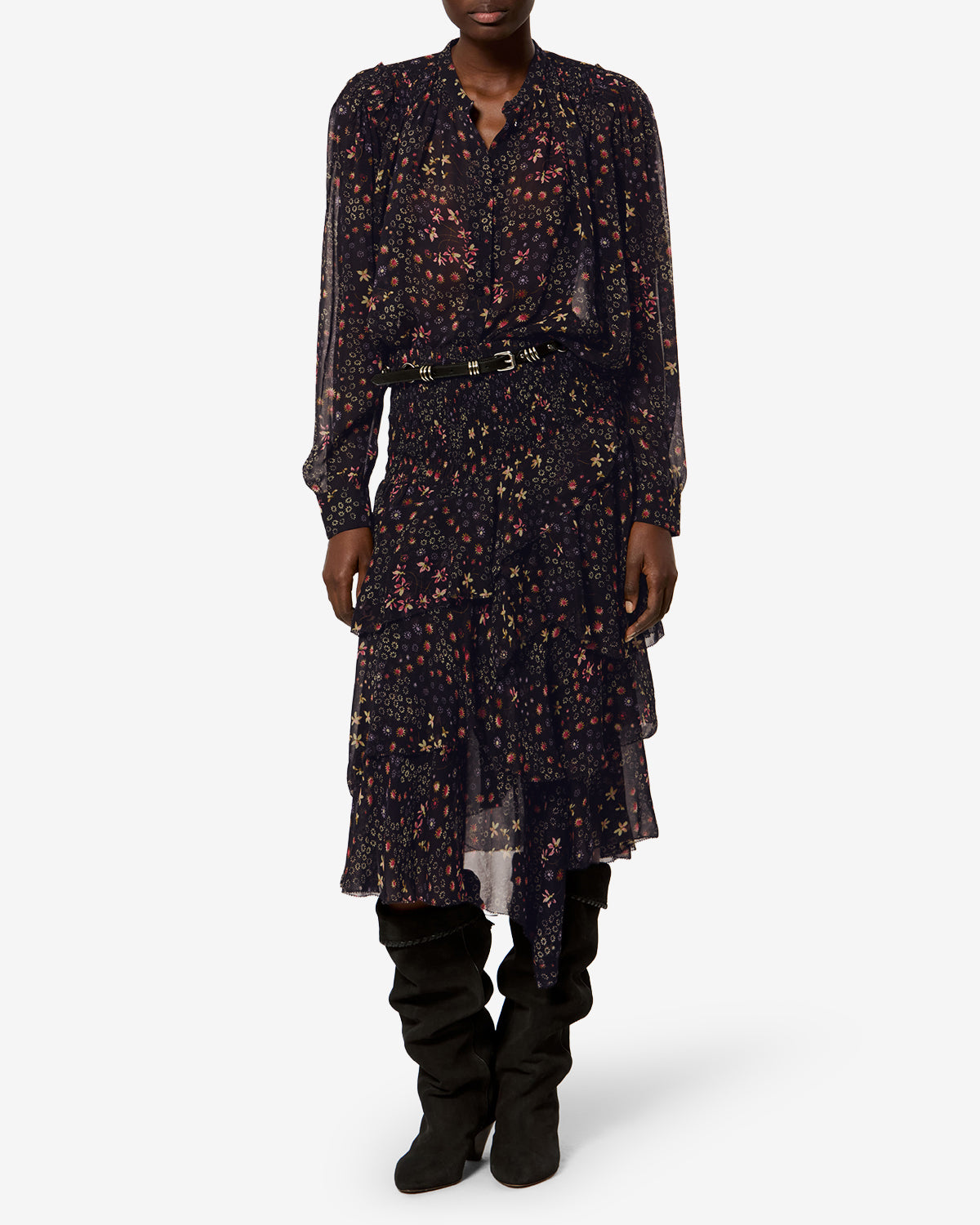 Isabel Marant Florine blouse voile noir écru fleuri