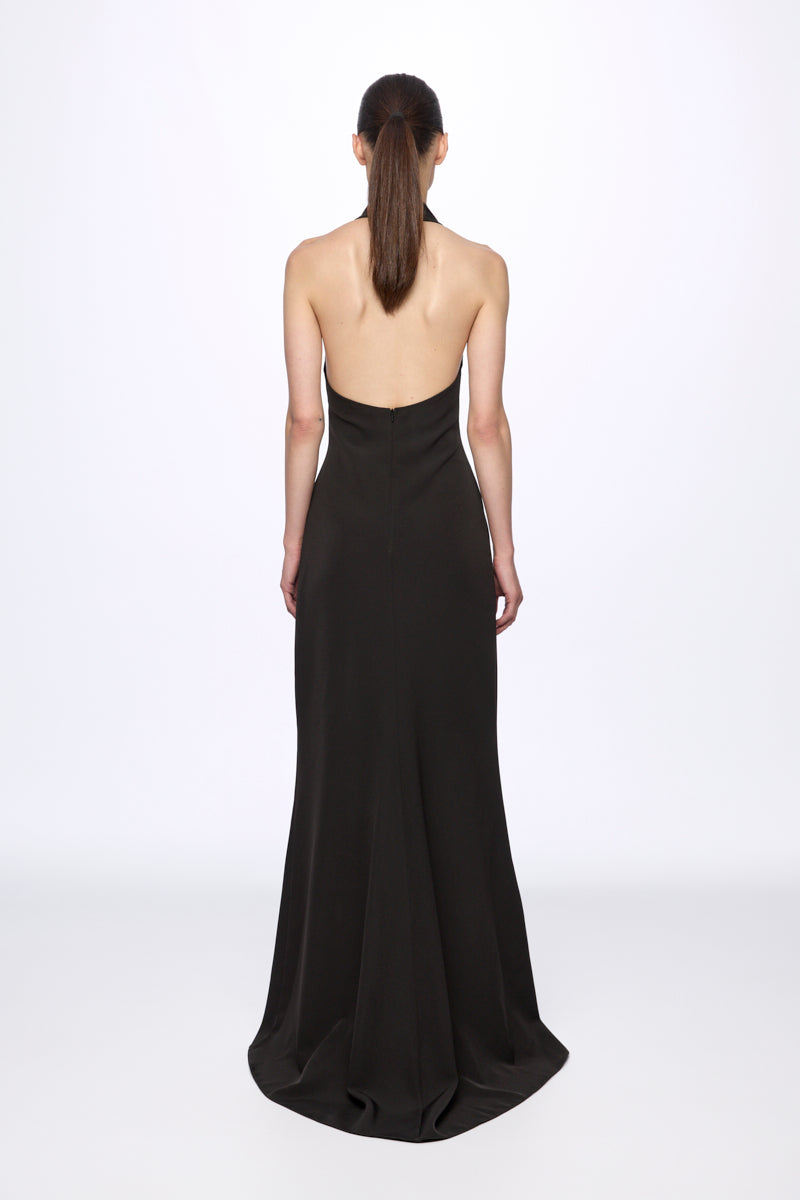 ATU Body Couture robe Black halter-neck maxi boutons noire