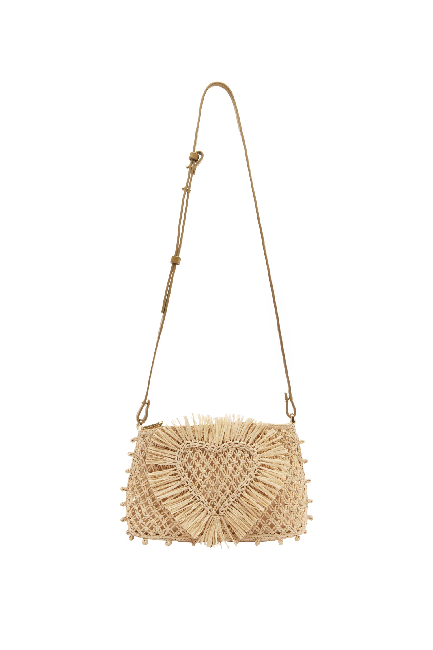 Alemäis Raffia Macrame pochette raphia cuir cœur