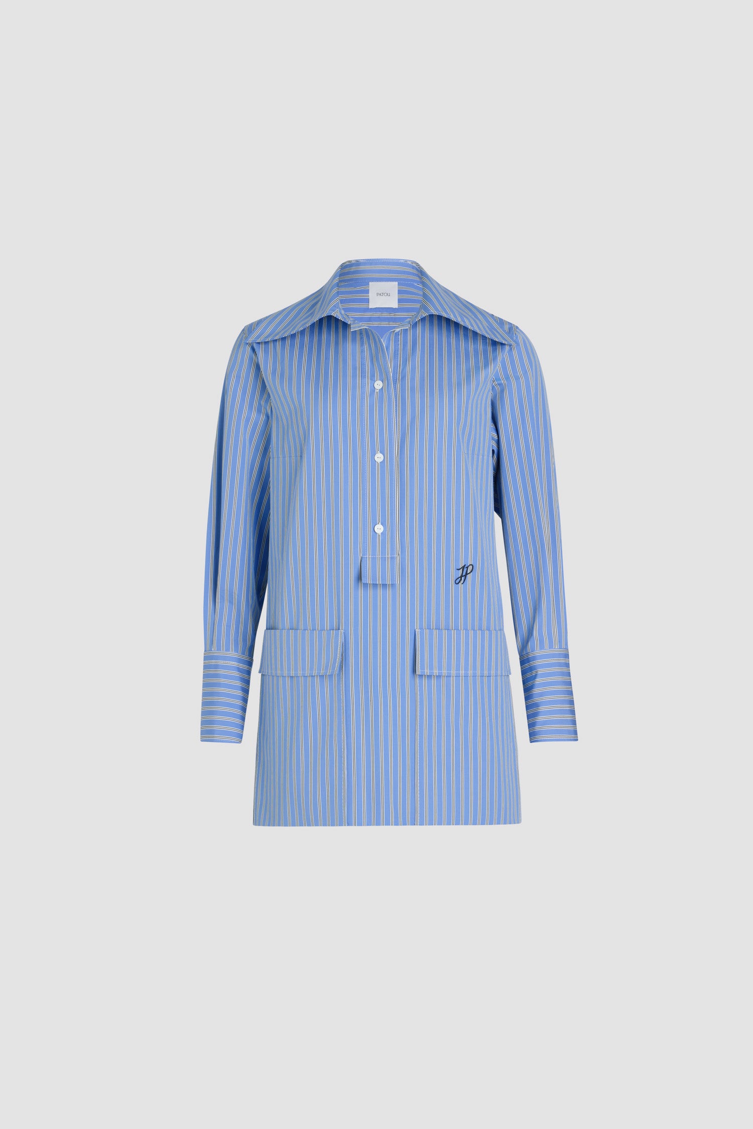 Patou DR164 robe chemise mini Heritage Blue Stripes coton bio