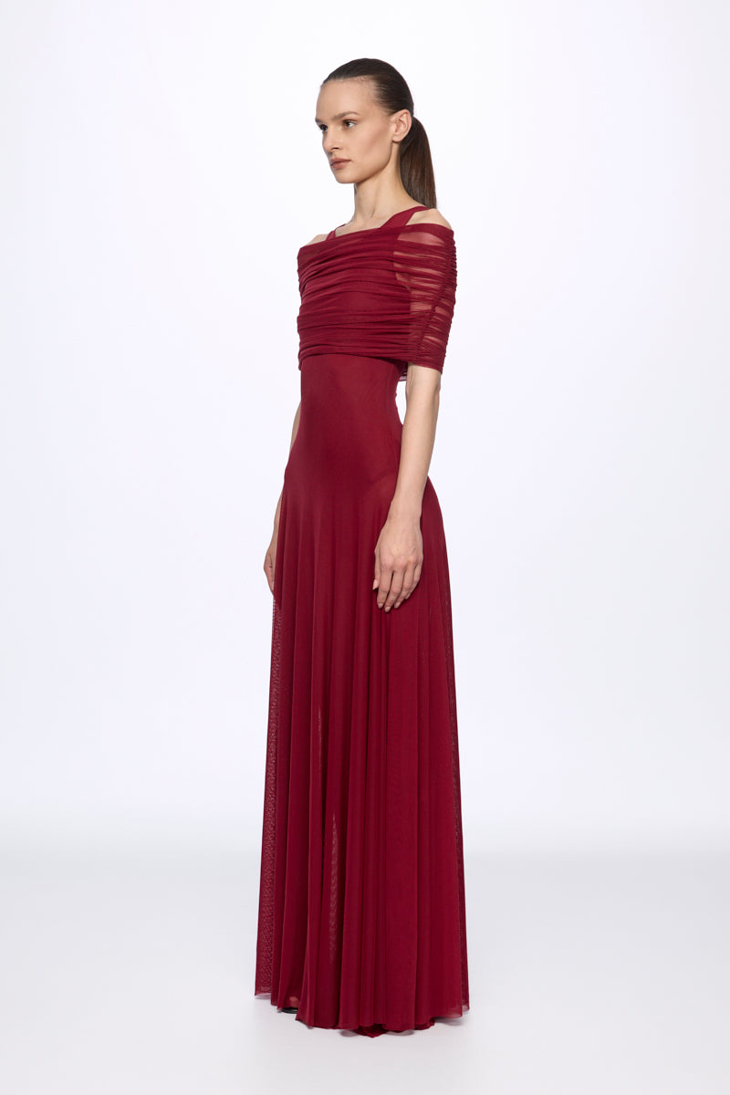 ATU Body Couture Long formal Round neck mesh maxi dress robe bordeaux