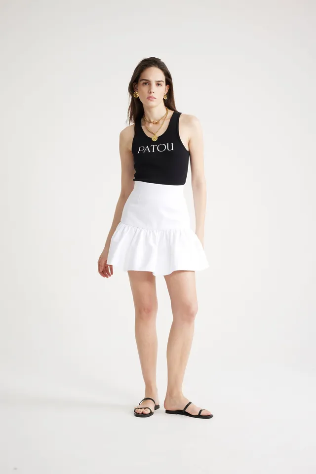 Patou SK060 mini jupe gabardine coton blanche à volant