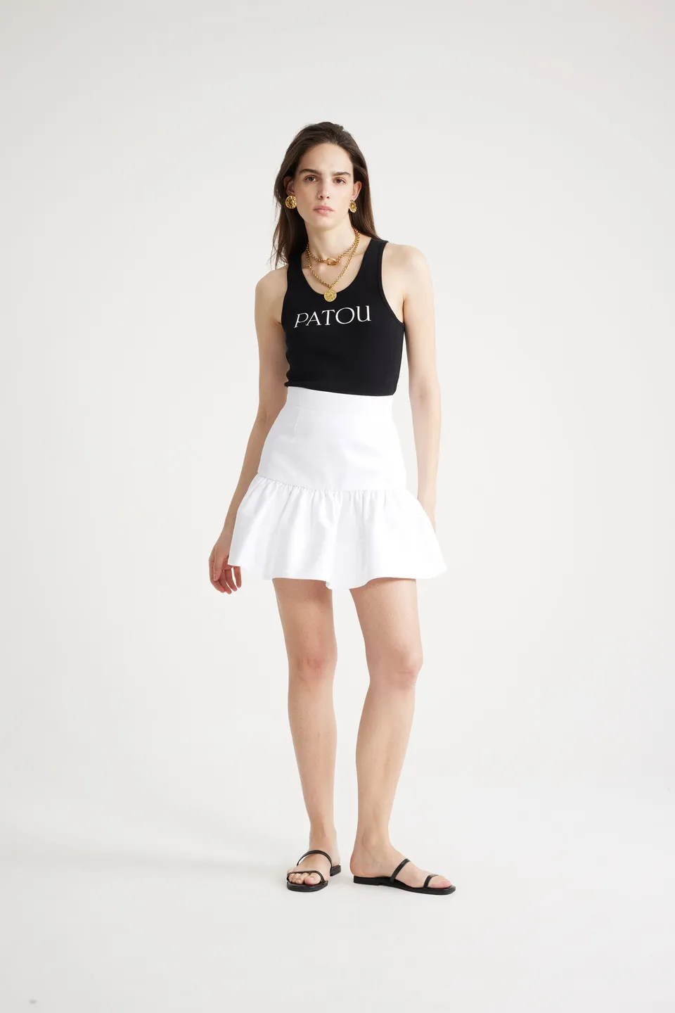 Patou SK060 mini jupe gabardine coton blanche à volant