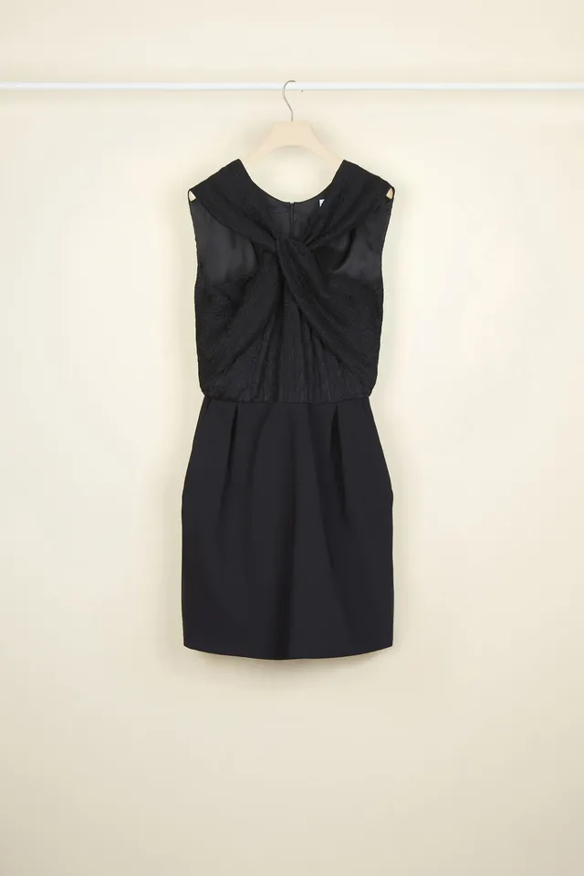 Patou DR049 robe mini noire twist cloqué 34