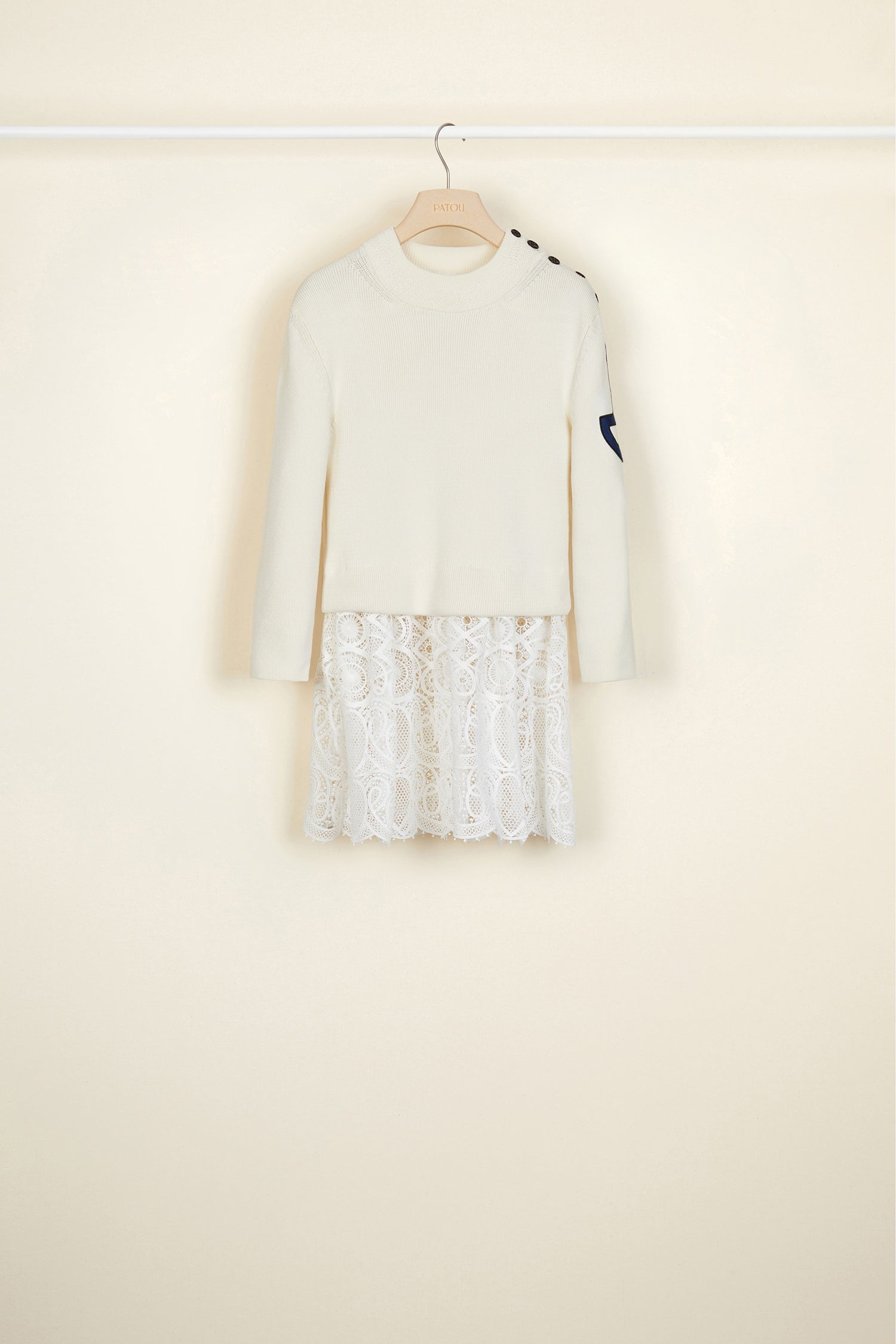 Patou P20KN015 pull coton guipure crème S