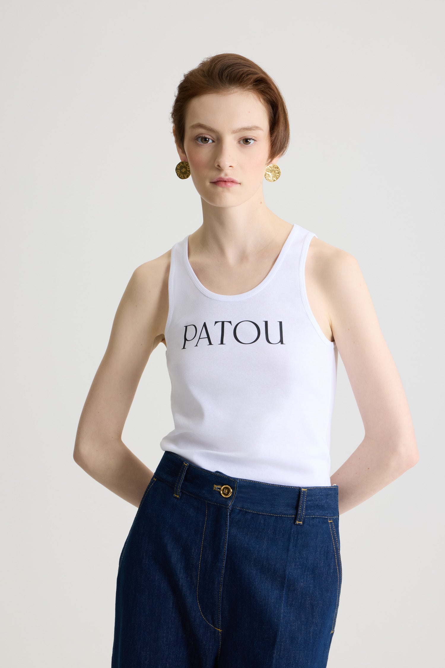 Patou JE015 débardeur coton bio Blanc logo