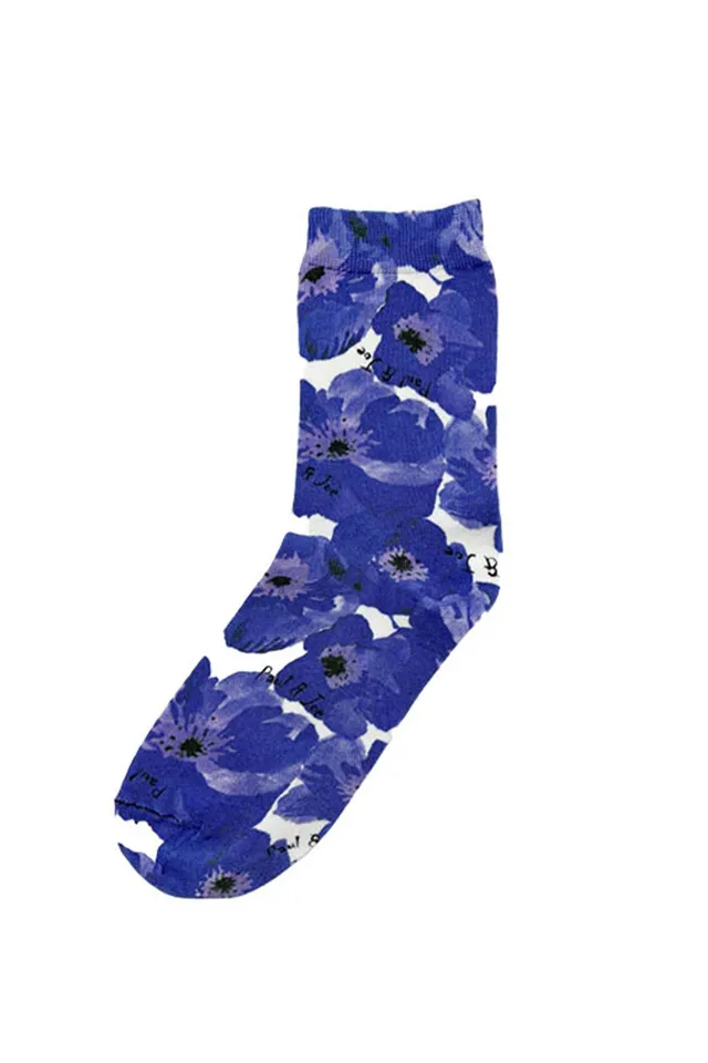Paul & Joe Big Poppy chaussettes coton coquelicots bleu