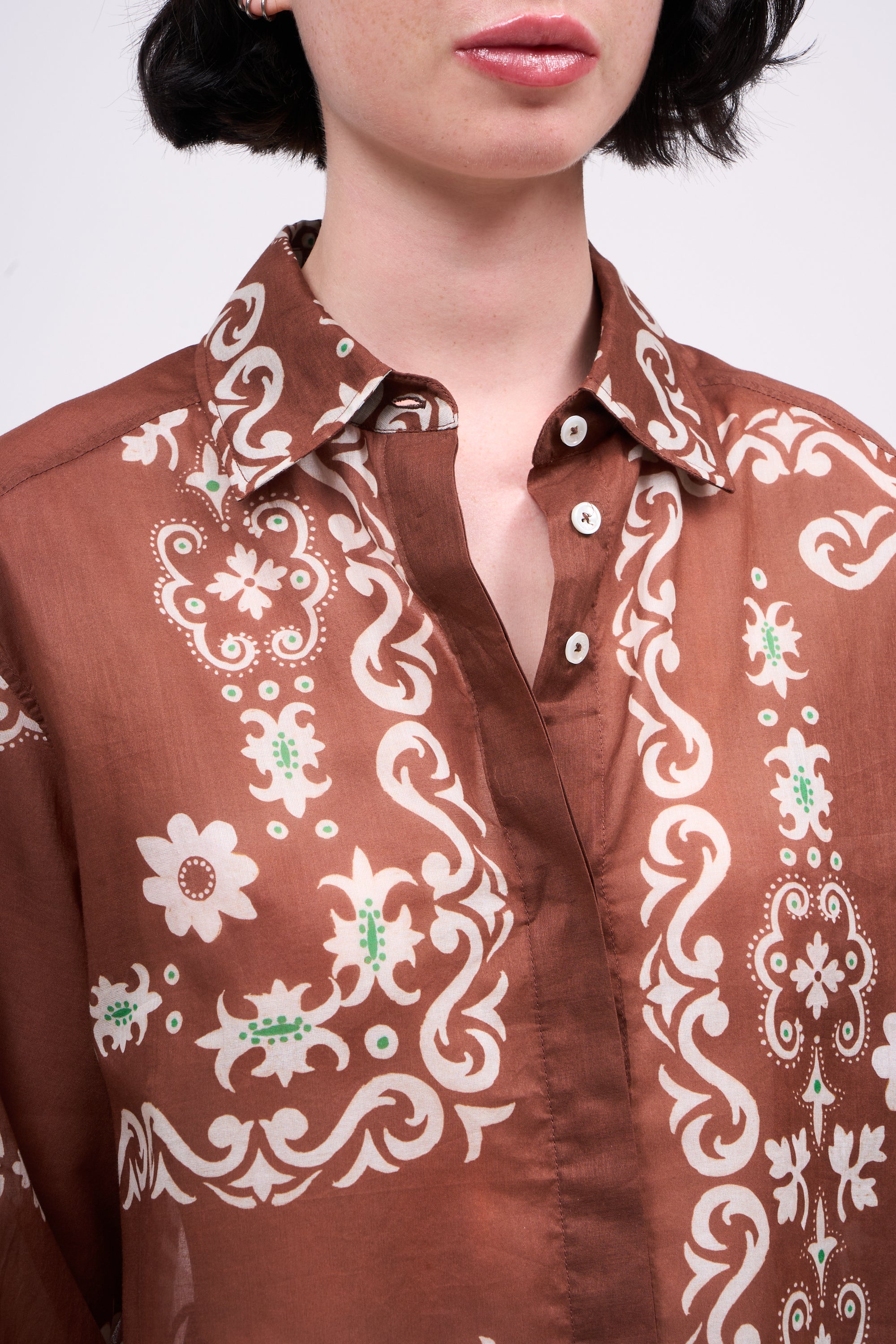 PAUL & JOE CHRIS chemise coton rose pâle imprimé floral