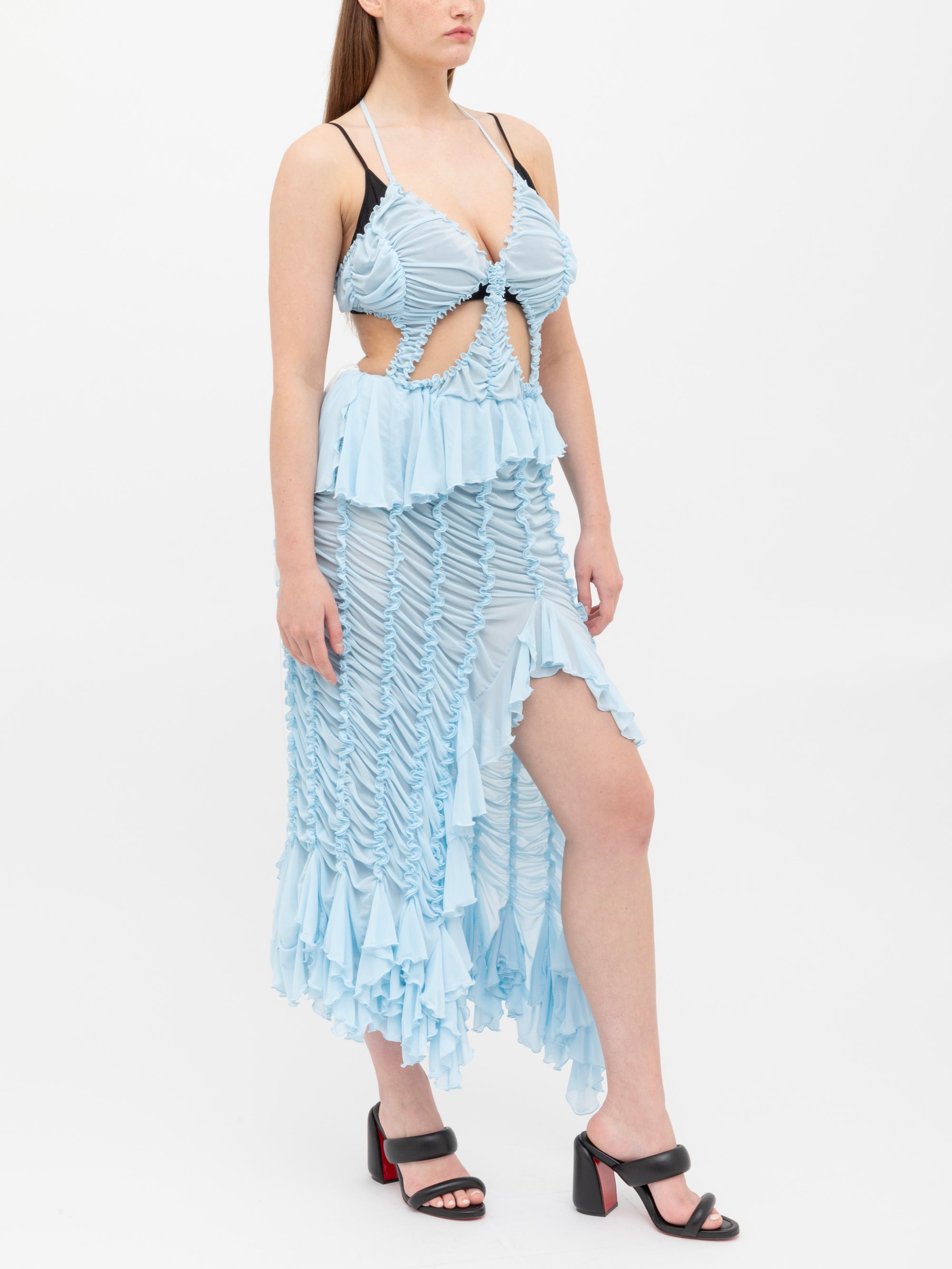 Ester Manas Butterfly Ruched Dress robe bleue 34/44 froncée