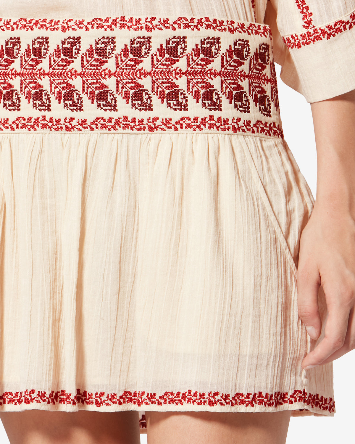 Isabel Marant Picadilia jupe courte beige-red coton