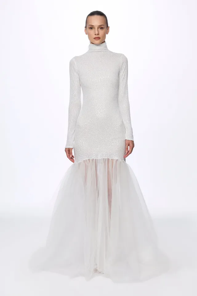 ATU Body Couture Sequins robe sequins blanche tulle taille S