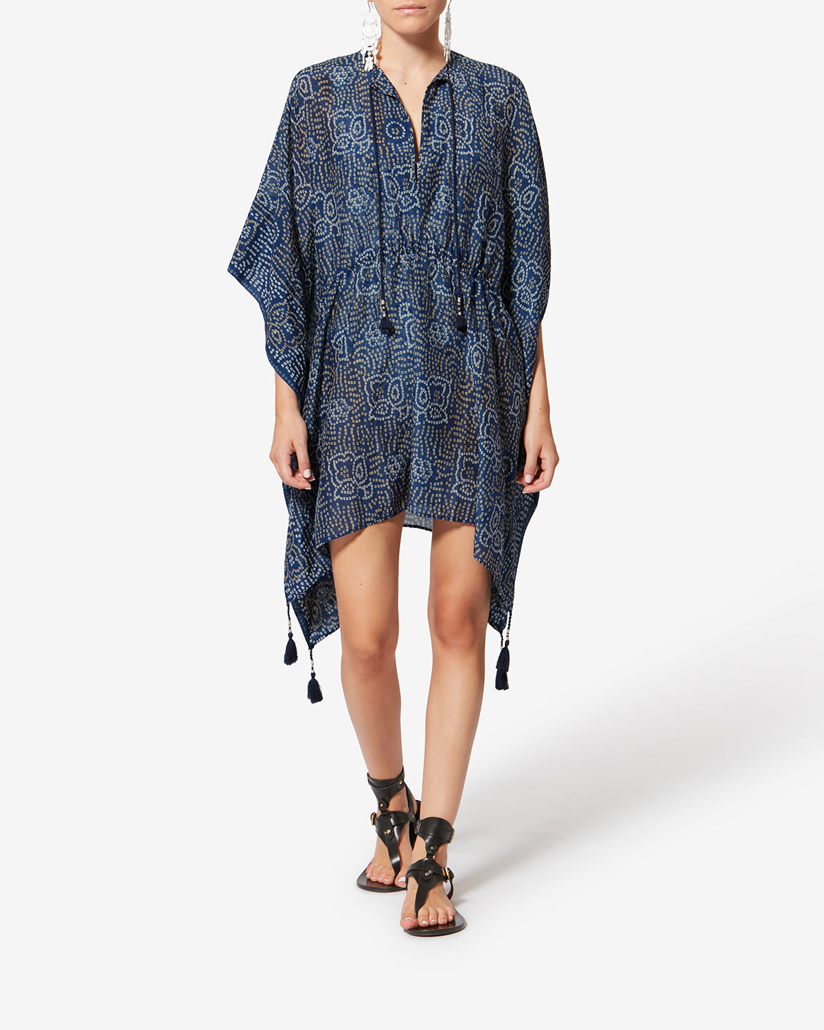 Isabel Marant Loreliz KF001XFA kaftan coton bleu pompons