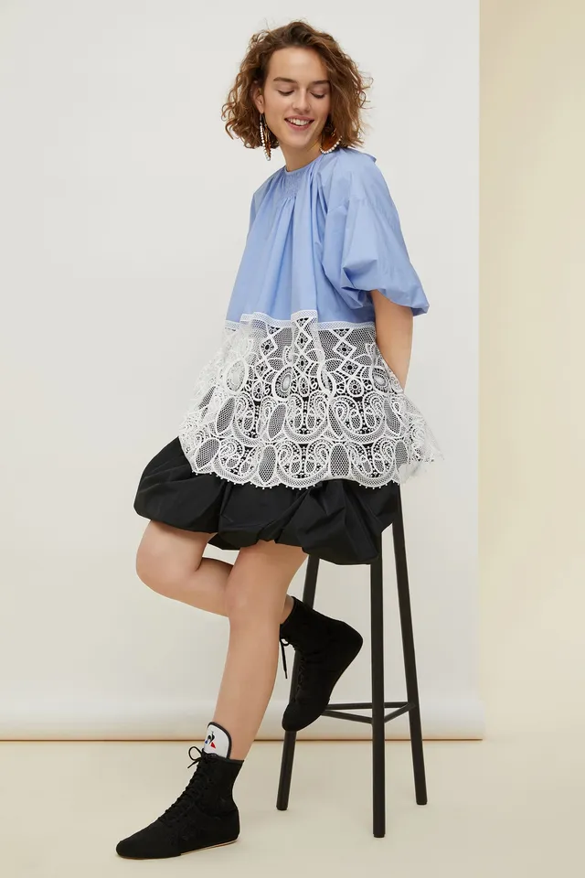Patou TO0020017620B top coton guipure bleu oversize